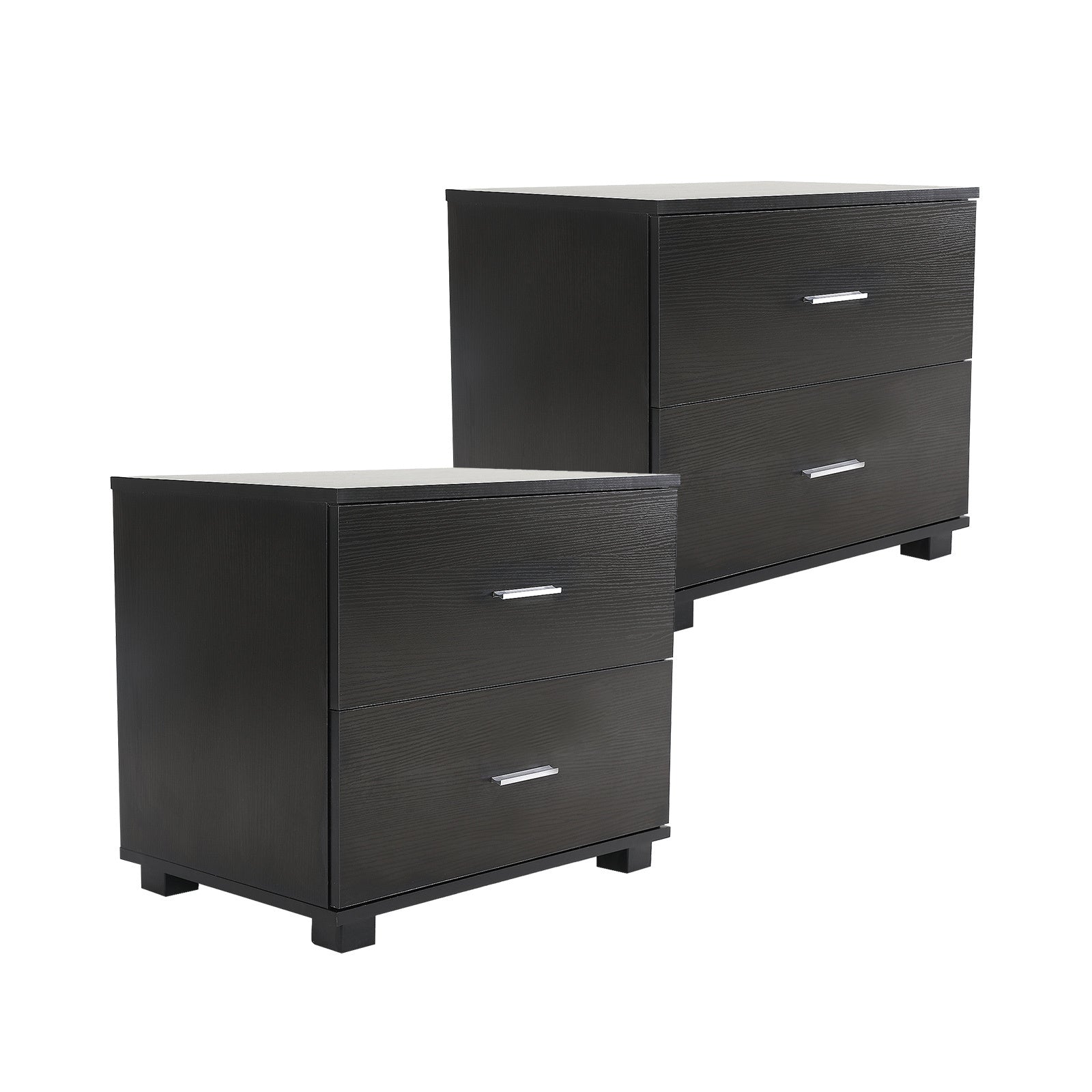 Durable 2-Drawer Black Bedside Tables Set - La Bella