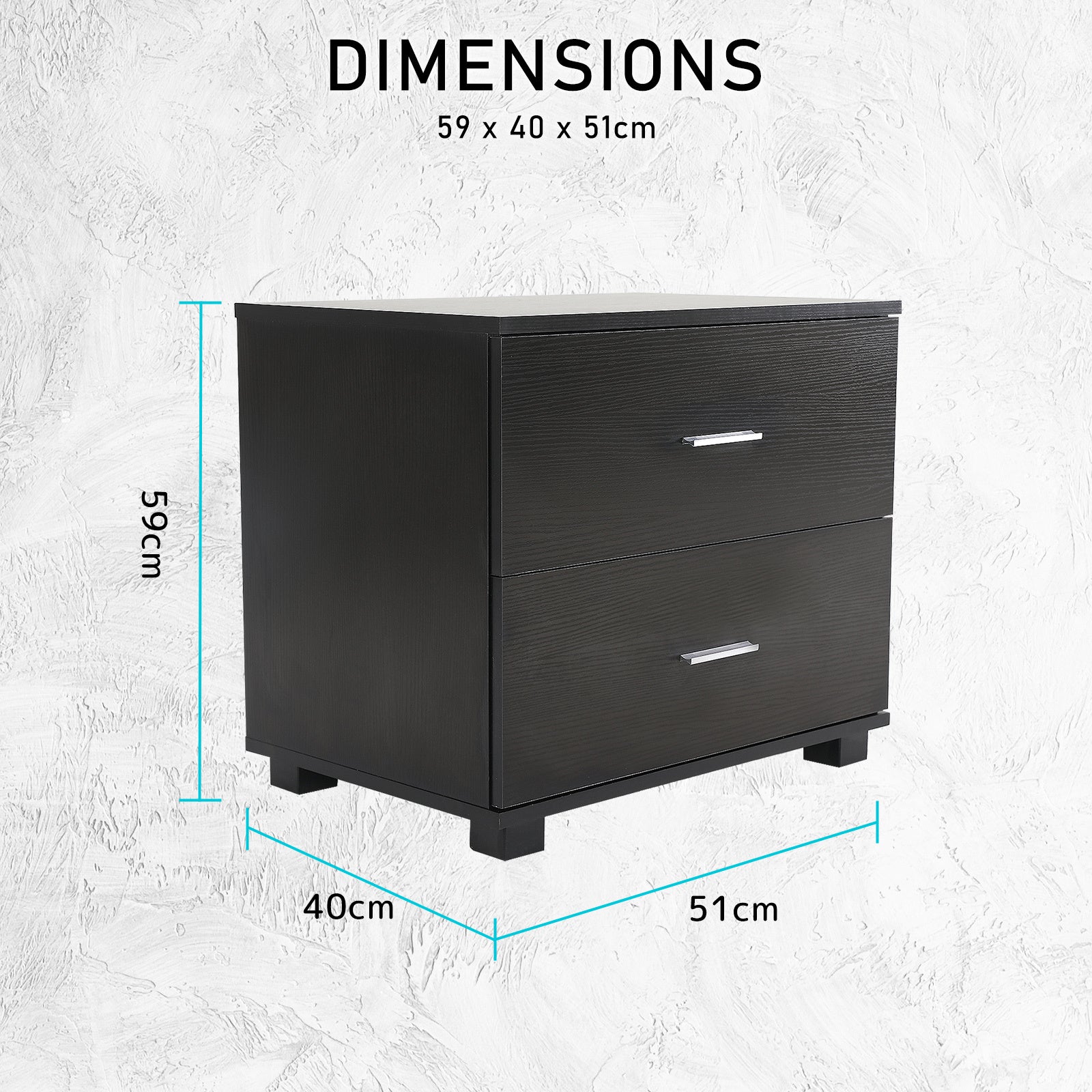 Durable 2-Drawer Black Bedside Tables Set - La Bella