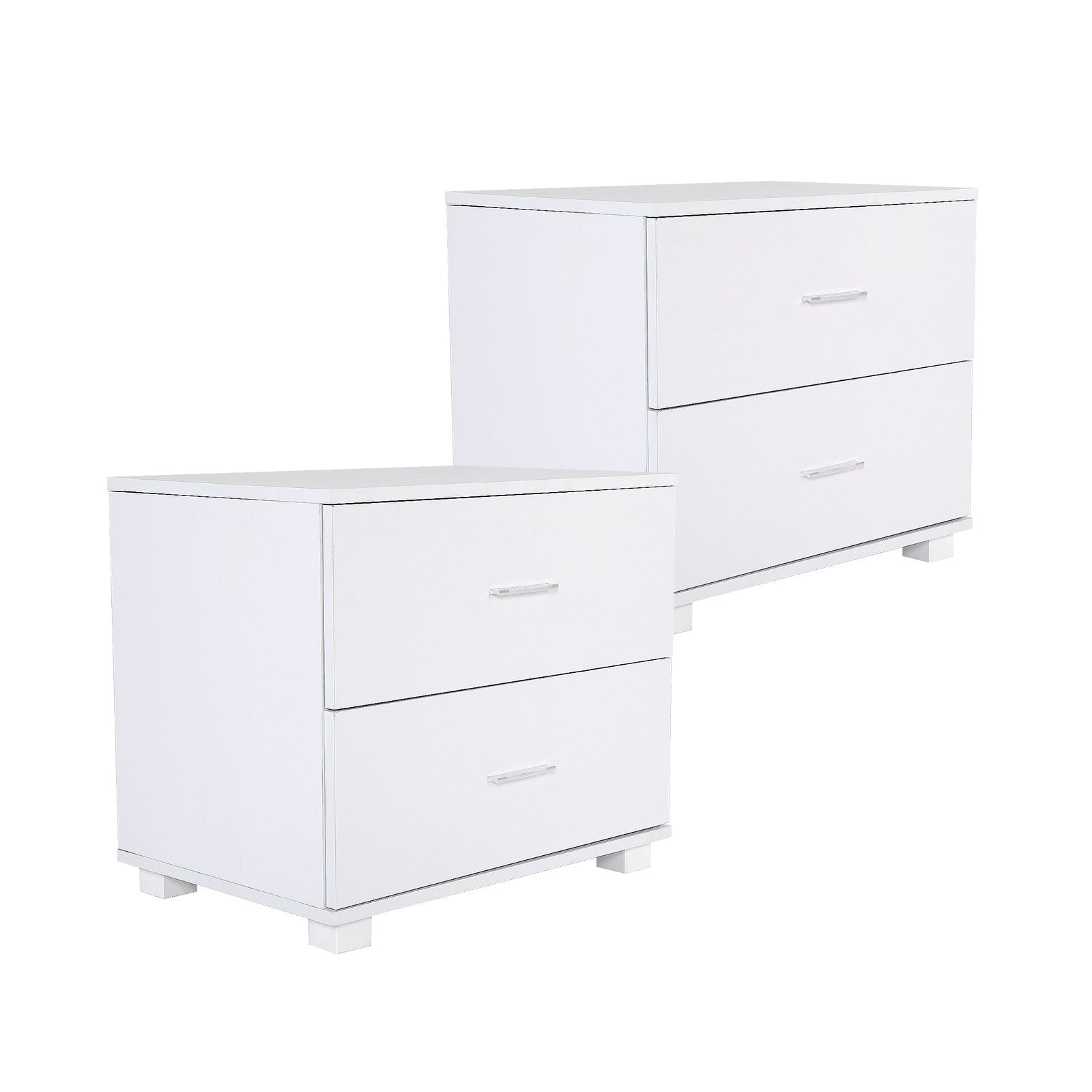 2X White Bedside Tables, 2 Drawers, E1 MDF, Anti-Rust La Bella