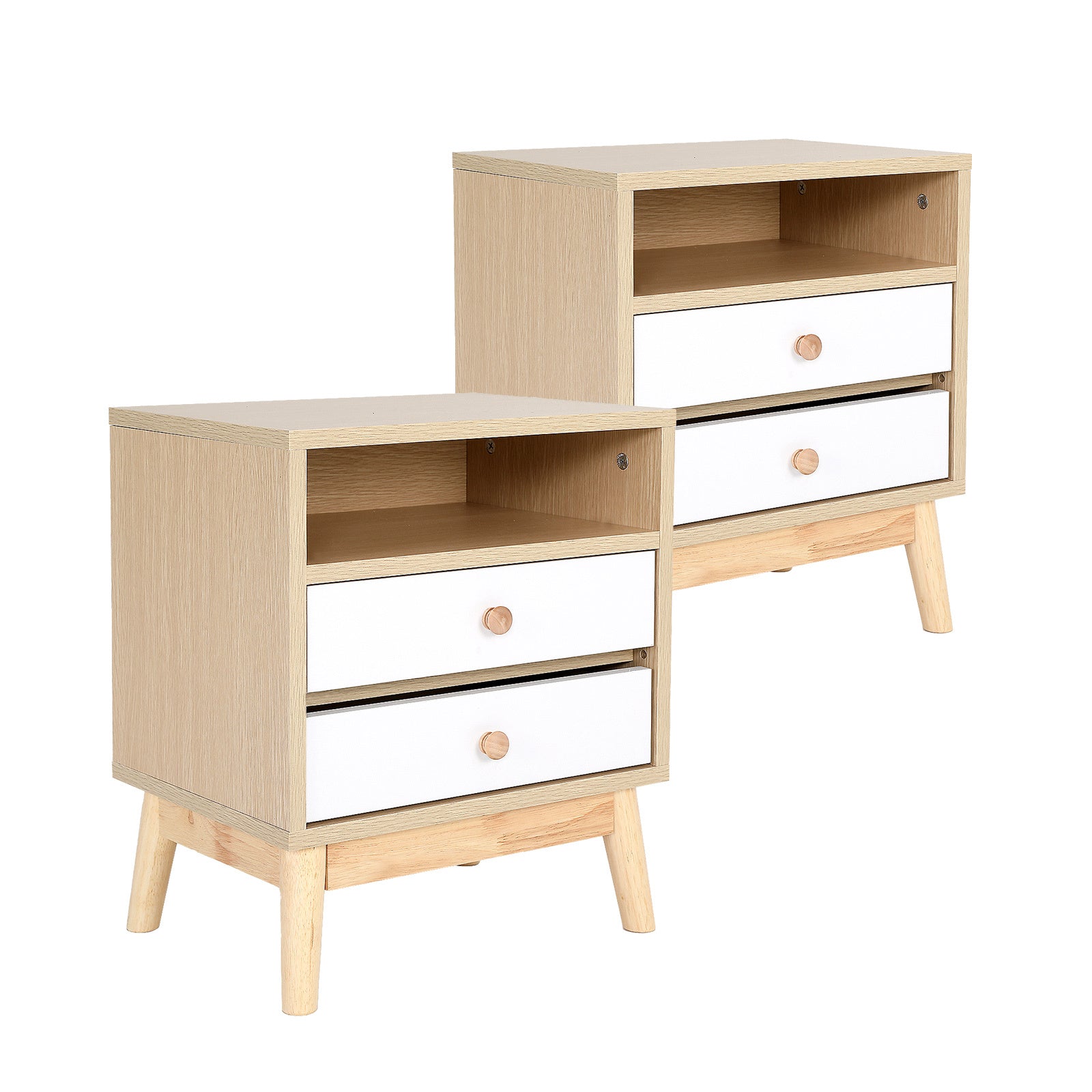 Oak Bedside Tables Set with 2 Drawers, Shelf - La Bella