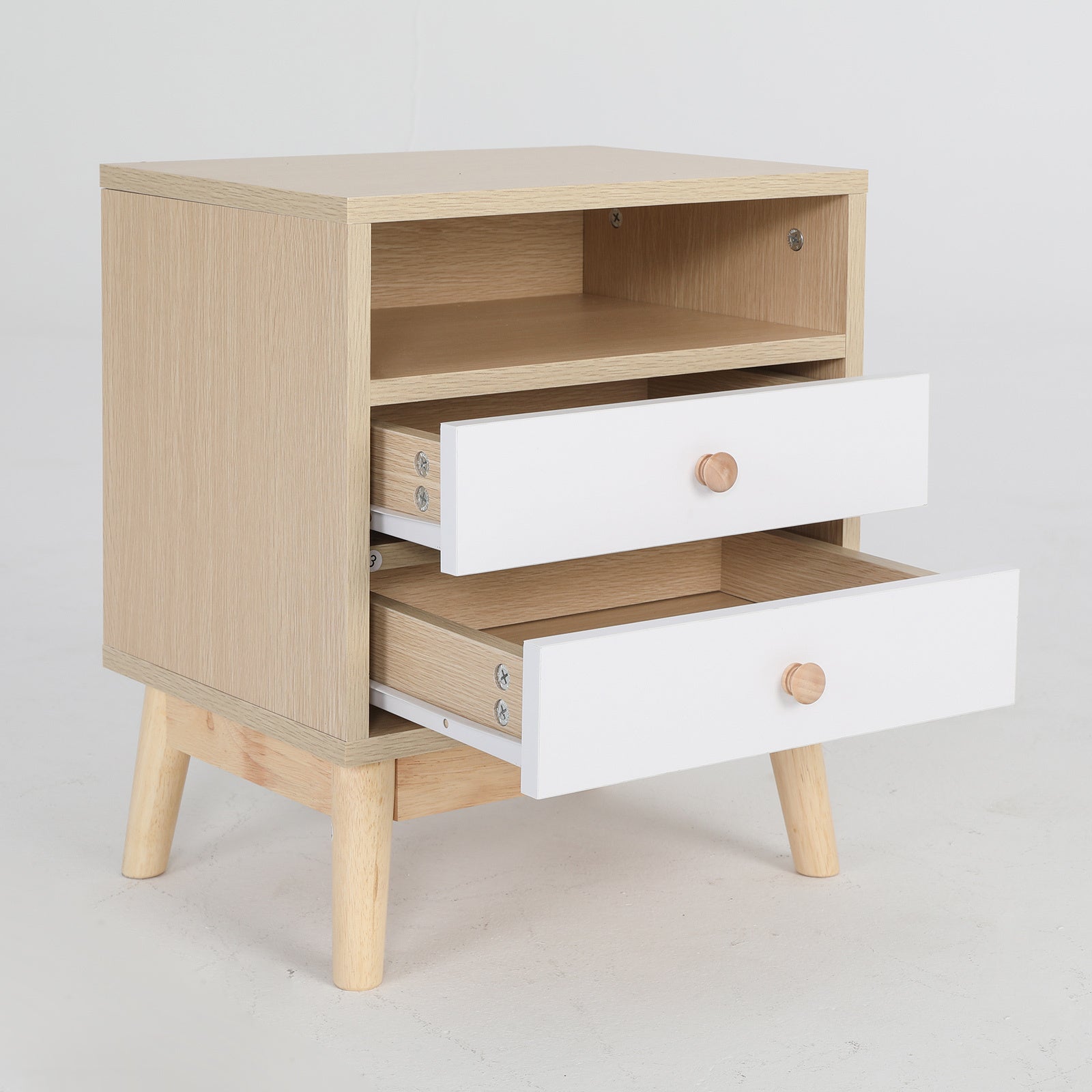 Oak Bedside Tables Set with 2 Drawers, Shelf - La Bella