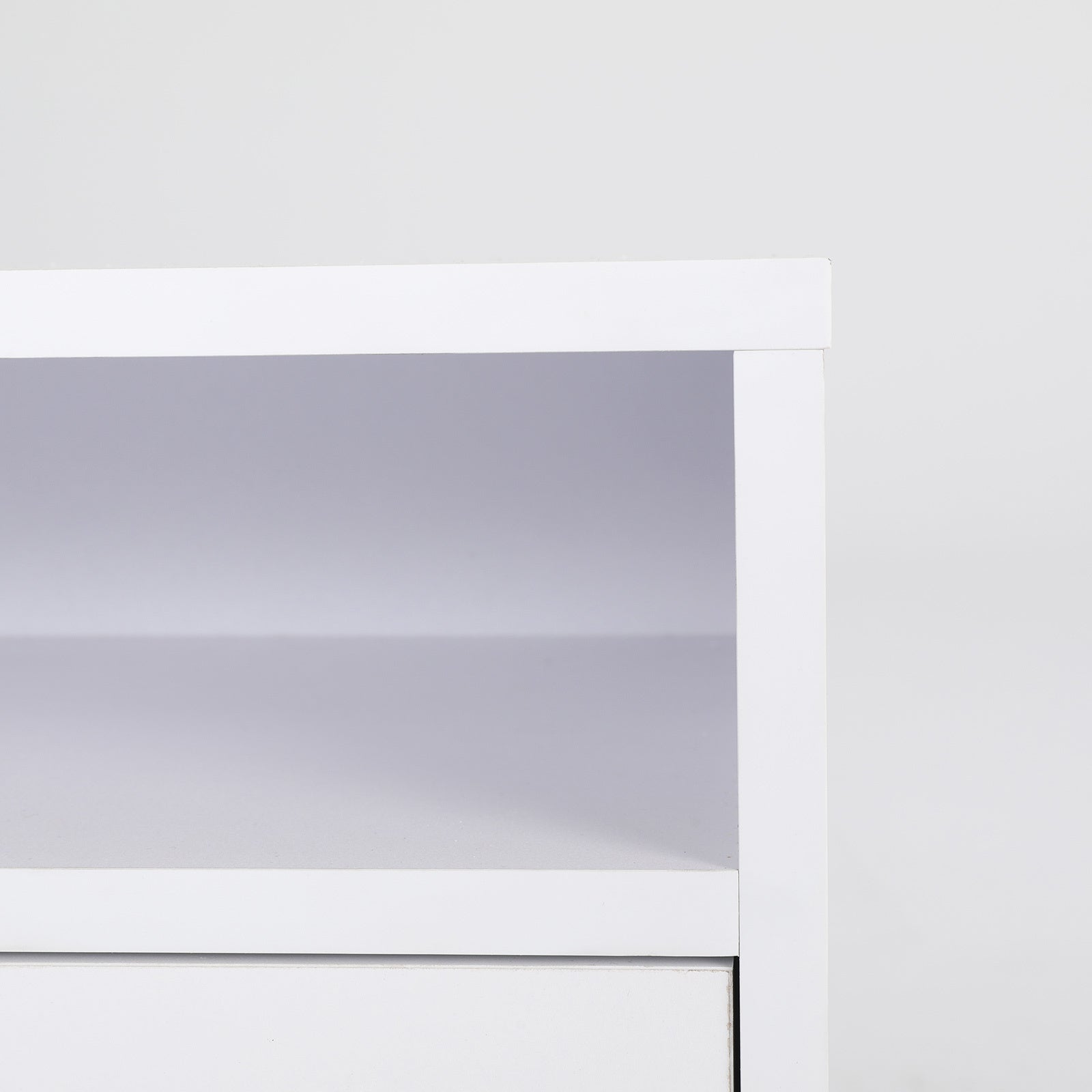 White 2-Drawer Bedside Table with Shelf, Rubberwood Legs