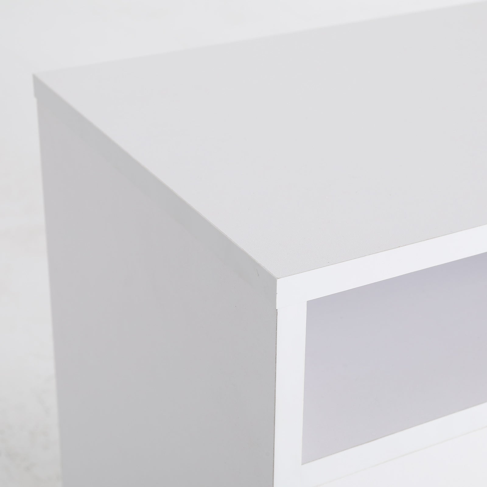 White 2-Drawer Bedside Table with Shelf, Rubberwood Legs