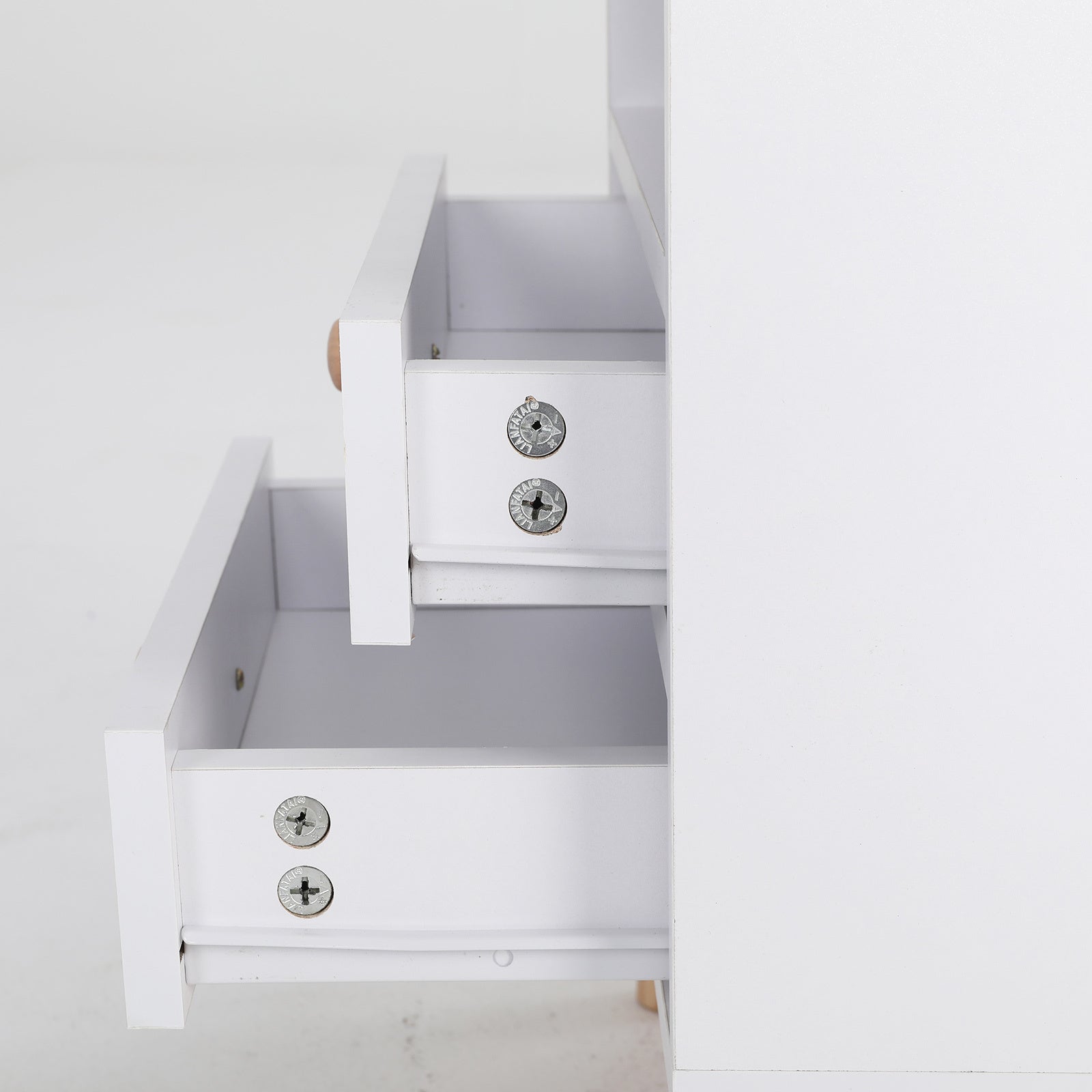 White 2-Drawer Bedside Table with Shelf, Rubberwood Legs