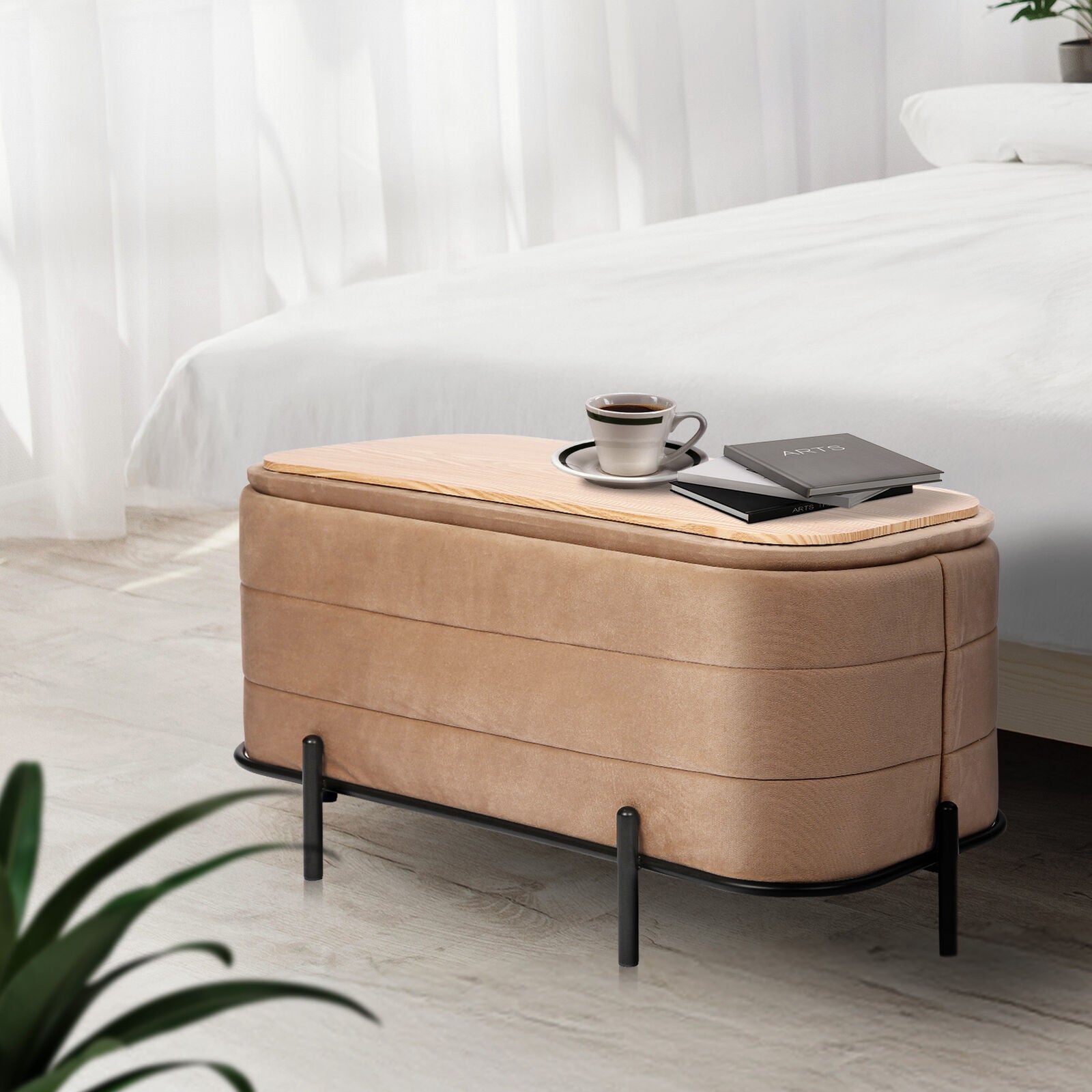 La Bella Coffee Table Storage Ottoman - Velvet Blanket Box Bench DEMI - CAMEL BEIGE