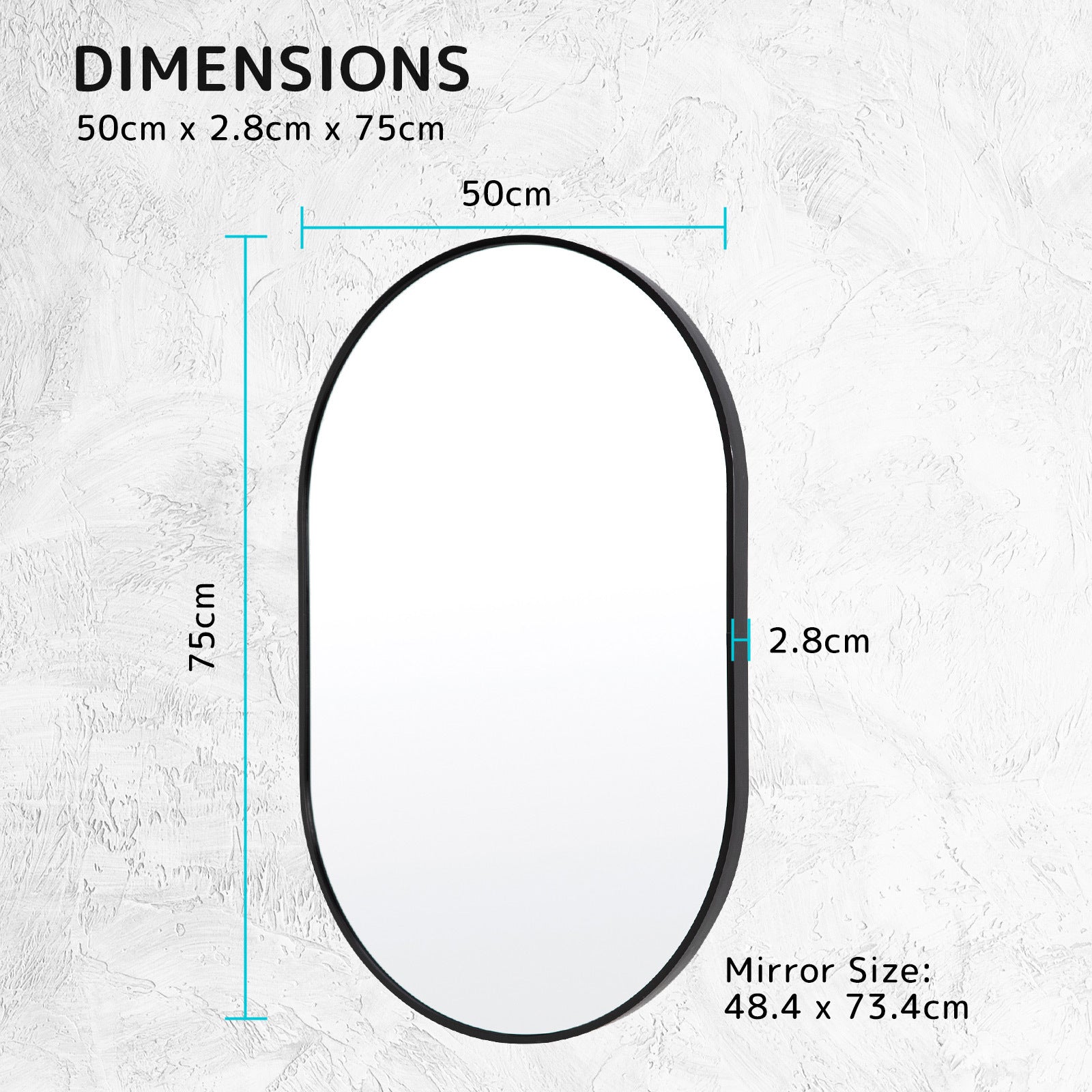 Waterproof Oval Wall Mirror Aluminum Frame 50x75cm