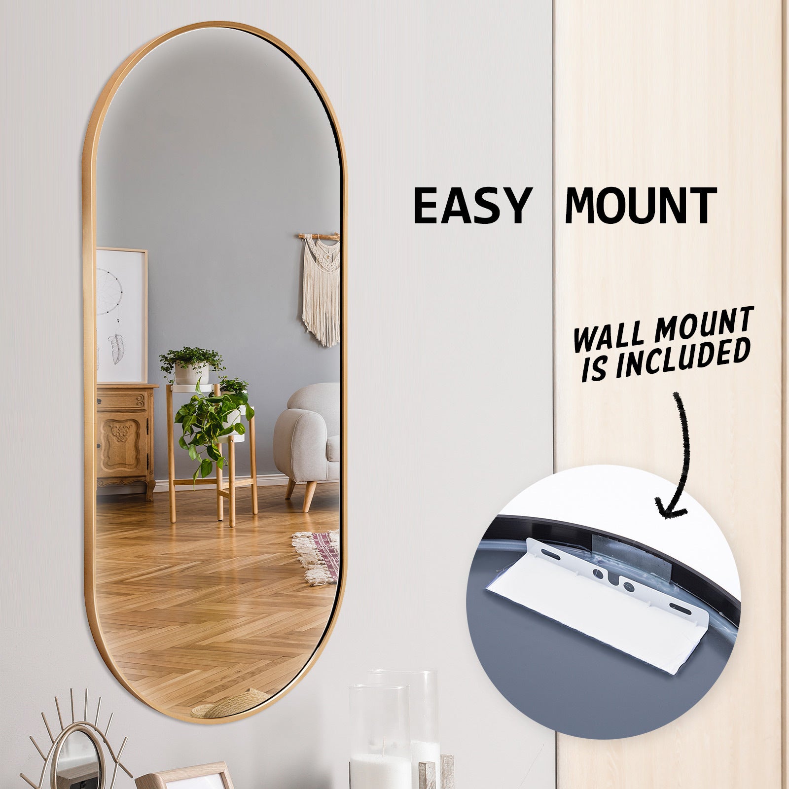 Waterproof Oval Mirror with Aluminum Frame, 45x100cm, La Bella