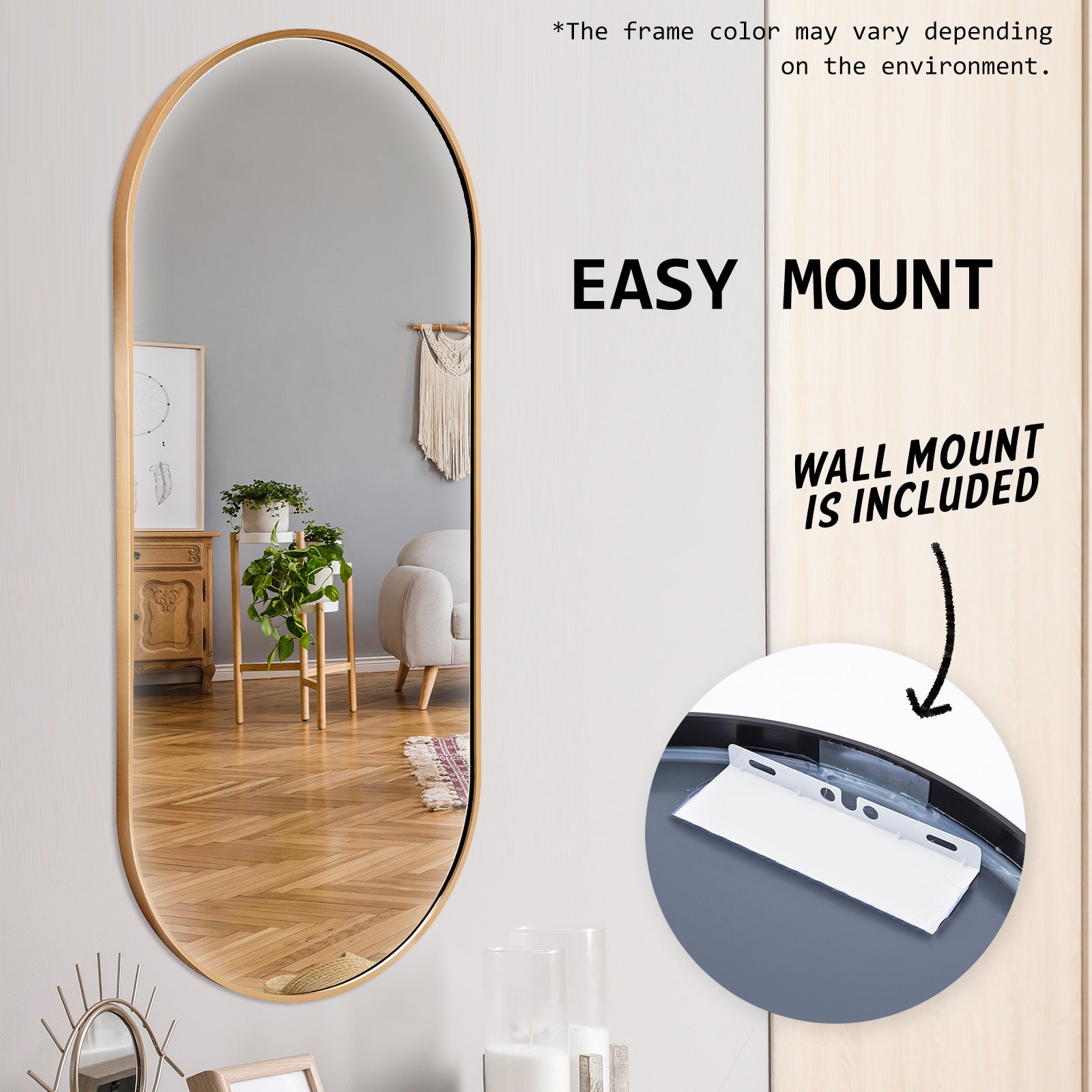 Waterproof Oval Wall Mirror Set, Aluminum Frame 45x100cm - La Bella