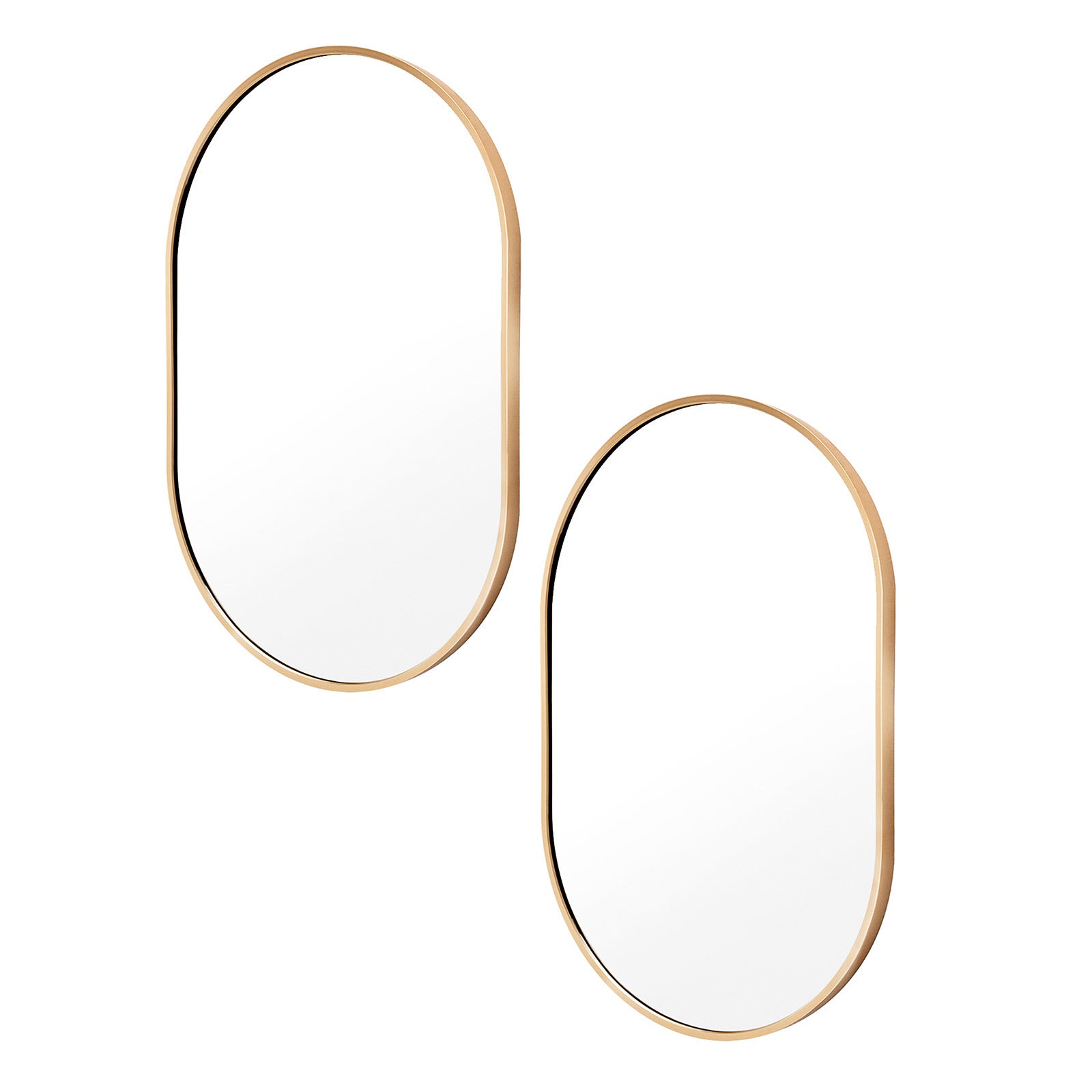 Waterproof Oval Aluminum Frame Wall Mirrors Set - 50x75cm Gold