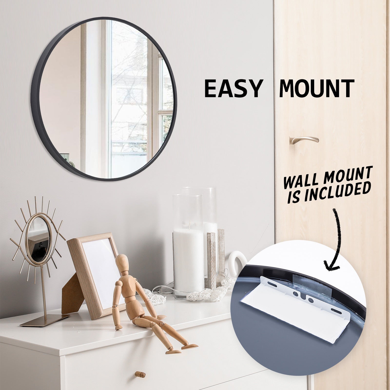 Round Wall Mirror 50cm Alu Frame for Bathroom - La Bella