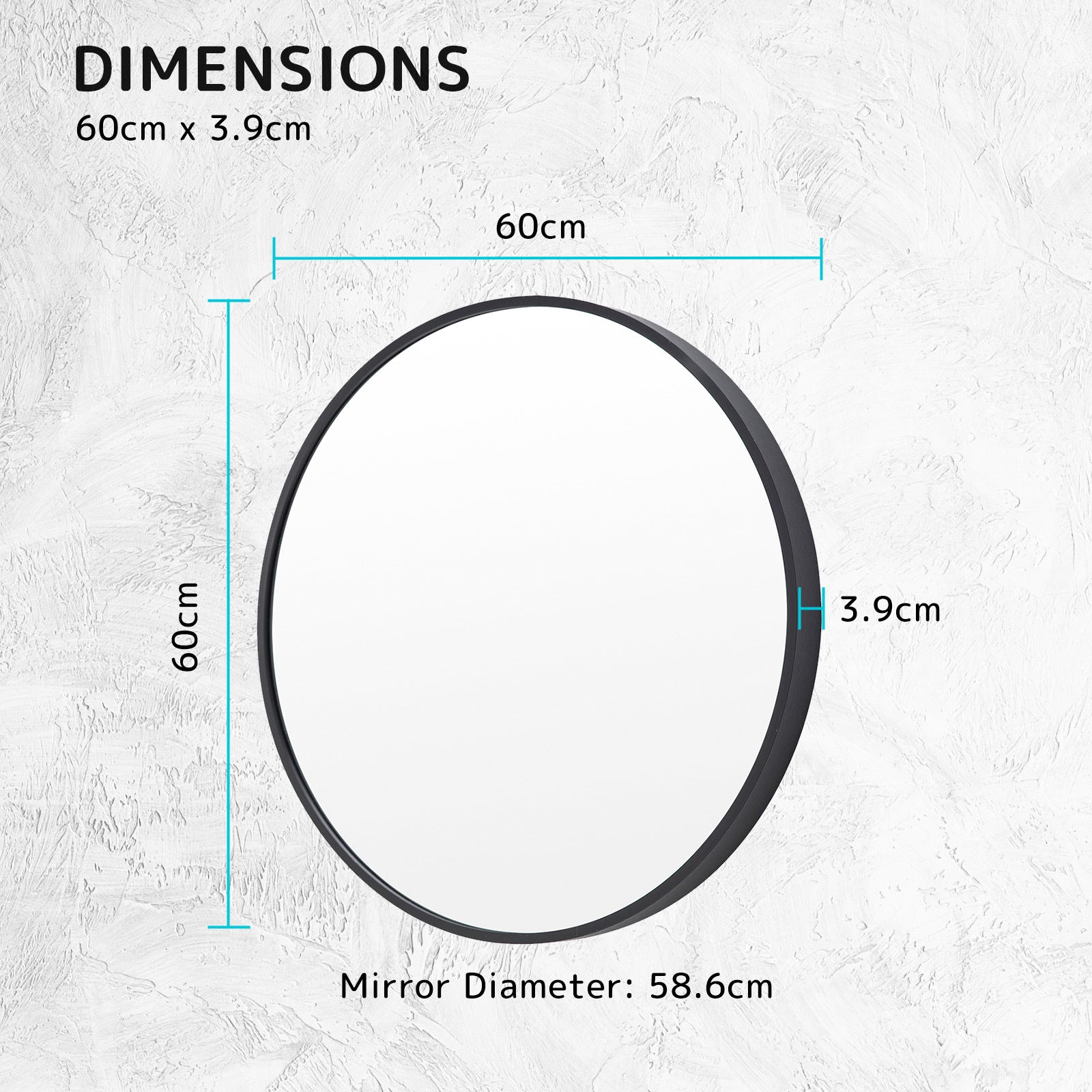 Modern Chic Round Wall Mirrors 60cm Black Aluminum Frame Set