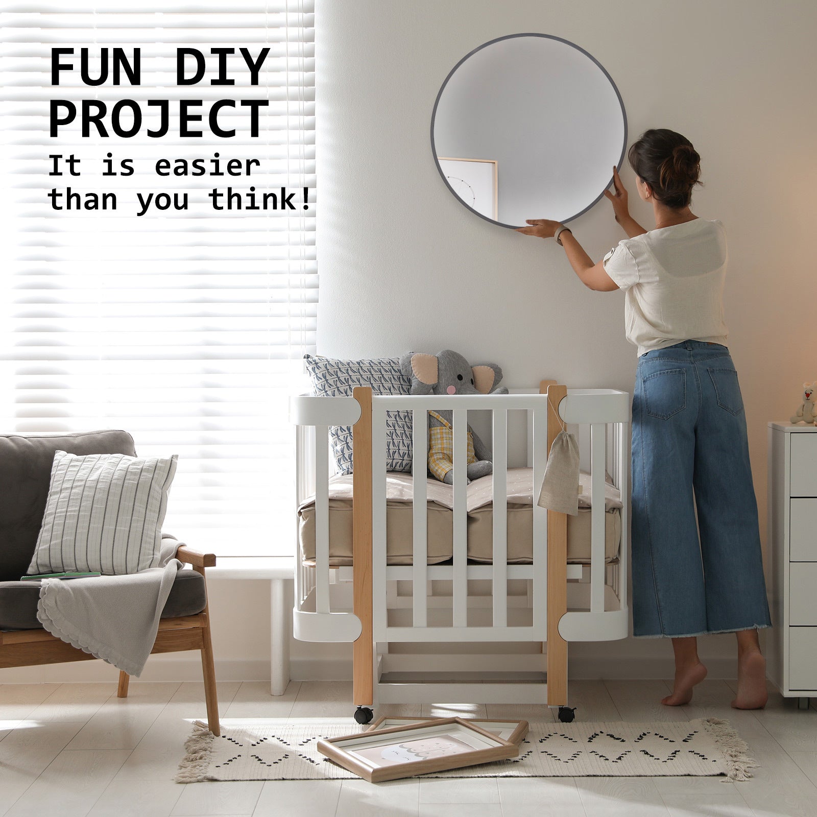 Ready to Mount Round Mirrors, Metal Frame, 80cm - La Bella