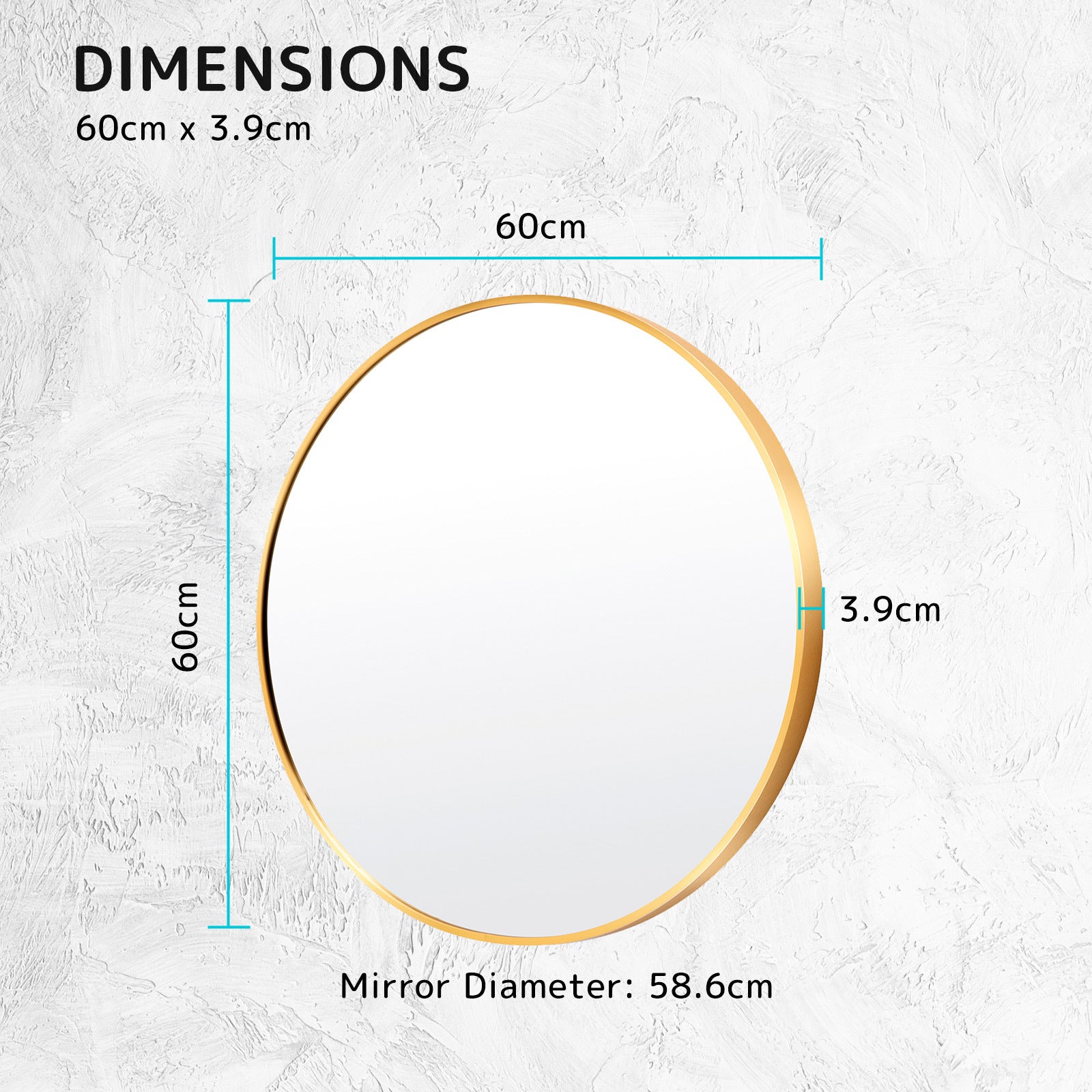 Gold Round Wall Mirror 60cm, Aluminum Frame, La Bella