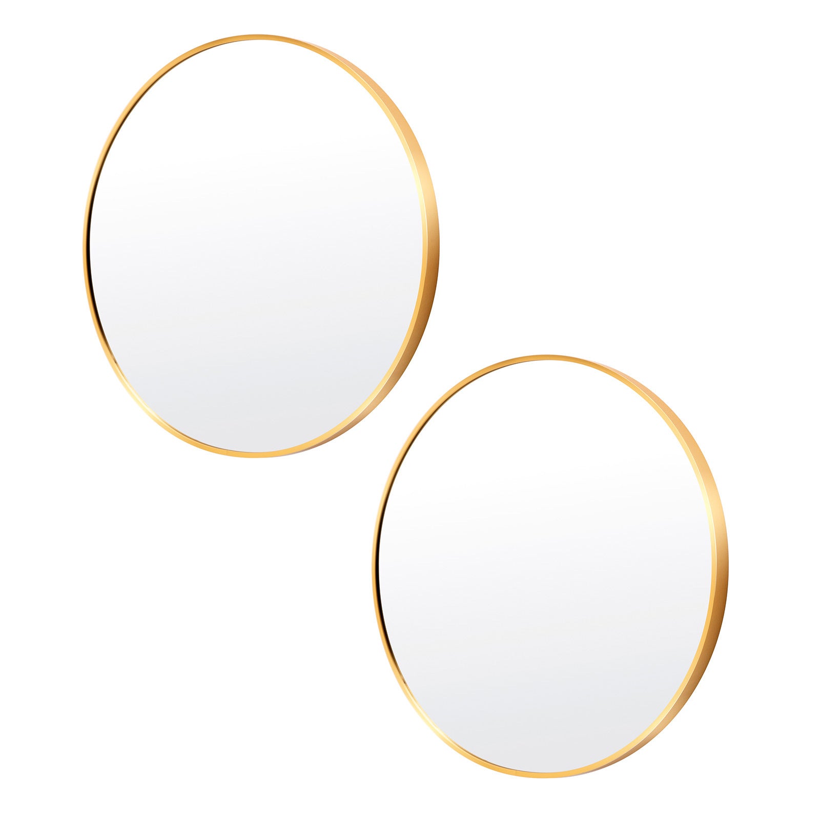 2 Set Round Wall Mirrors 60cm, Aluminum Frame, Gold