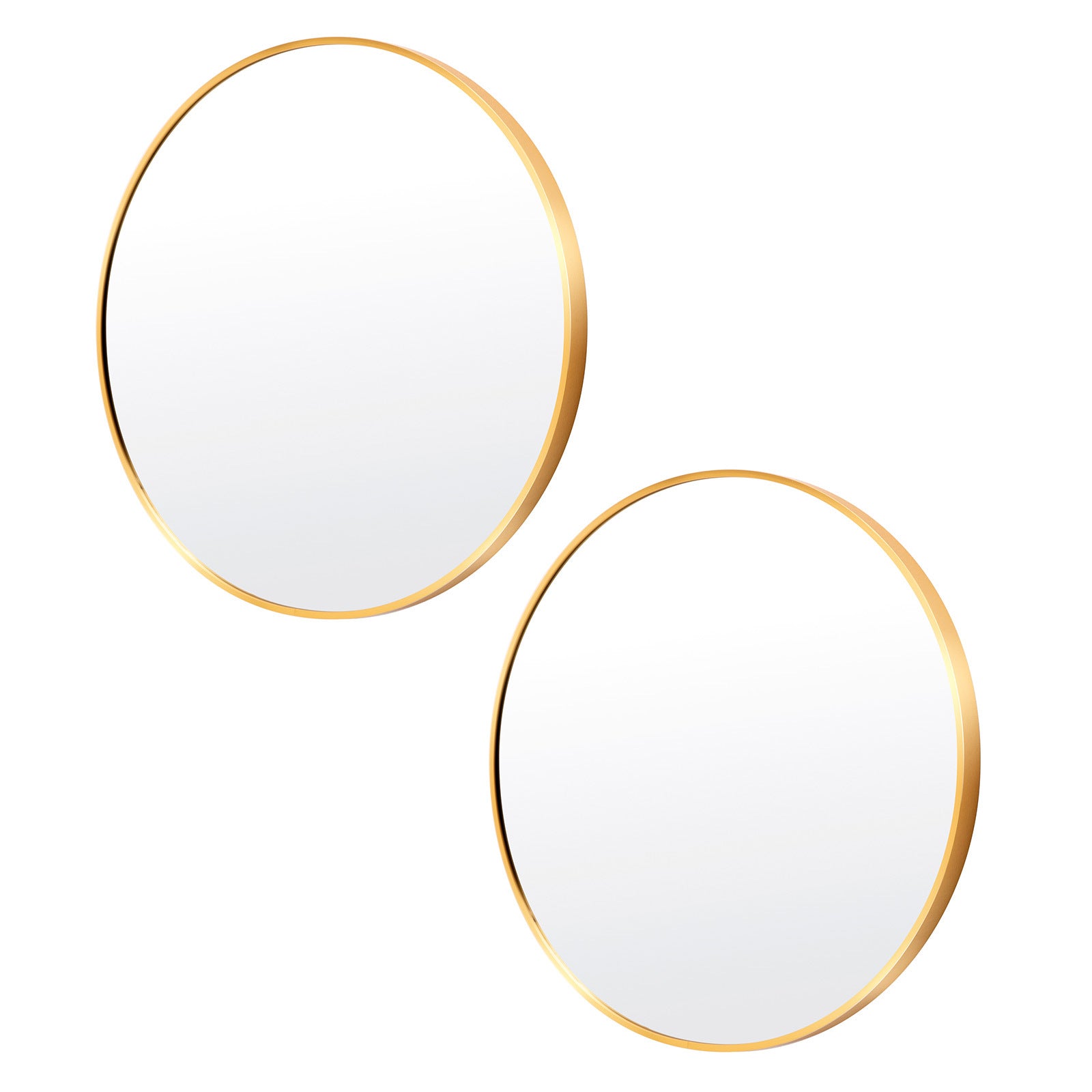 2 Set Round Wall Mirrors, 70cm Aluminum Frame, Gold