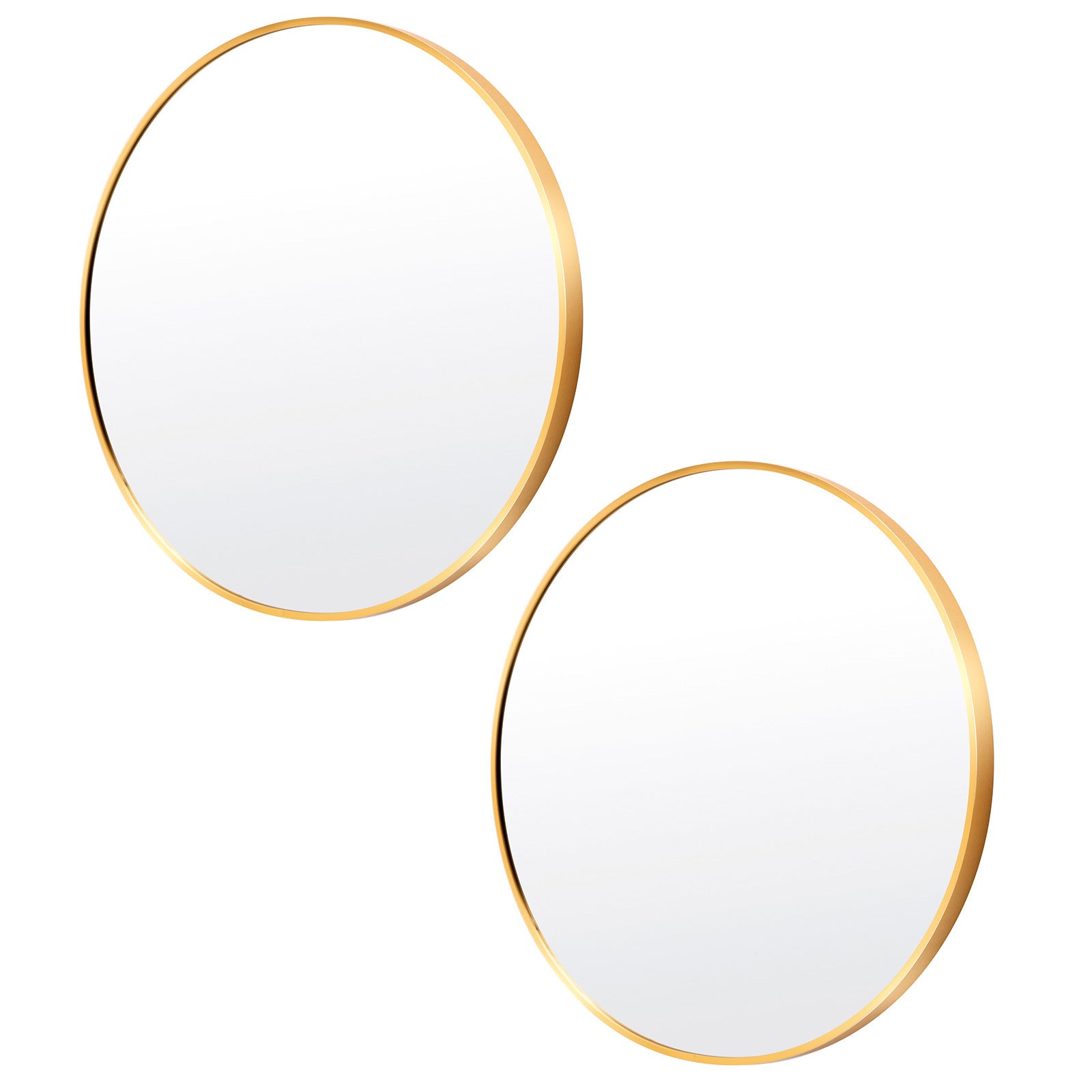 2 Set Round Wall Mirrors, Aluminum Frame, 80cm Gold, La Bella