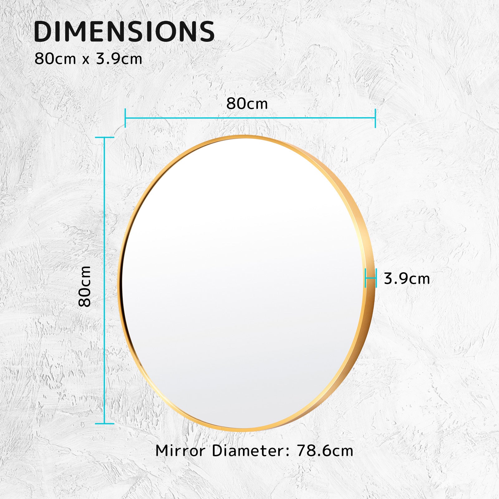 2 Set Round Wall Mirrors, Aluminum Frame, 80cm Gold, La Bella