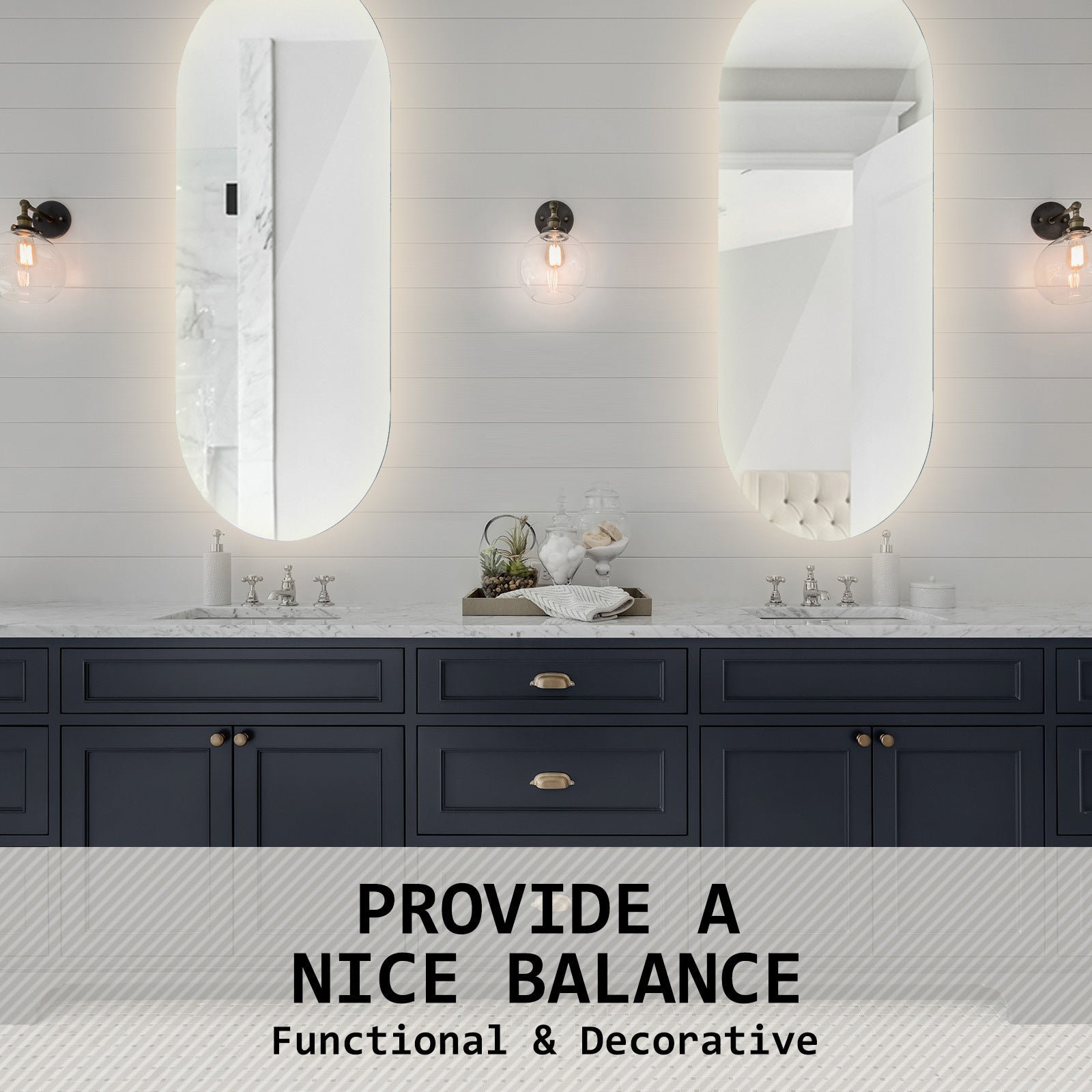 Anti-Fog LED Oval Wall Mirror, Frameless, Waterproof, 45x100cm La Bella