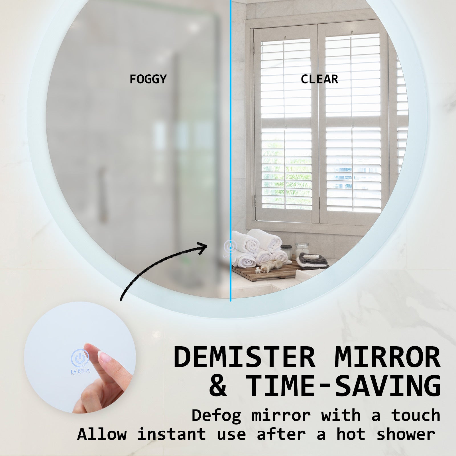 Round Anti-Fog LED Touch Bathroom Mirror 50cm La Bella