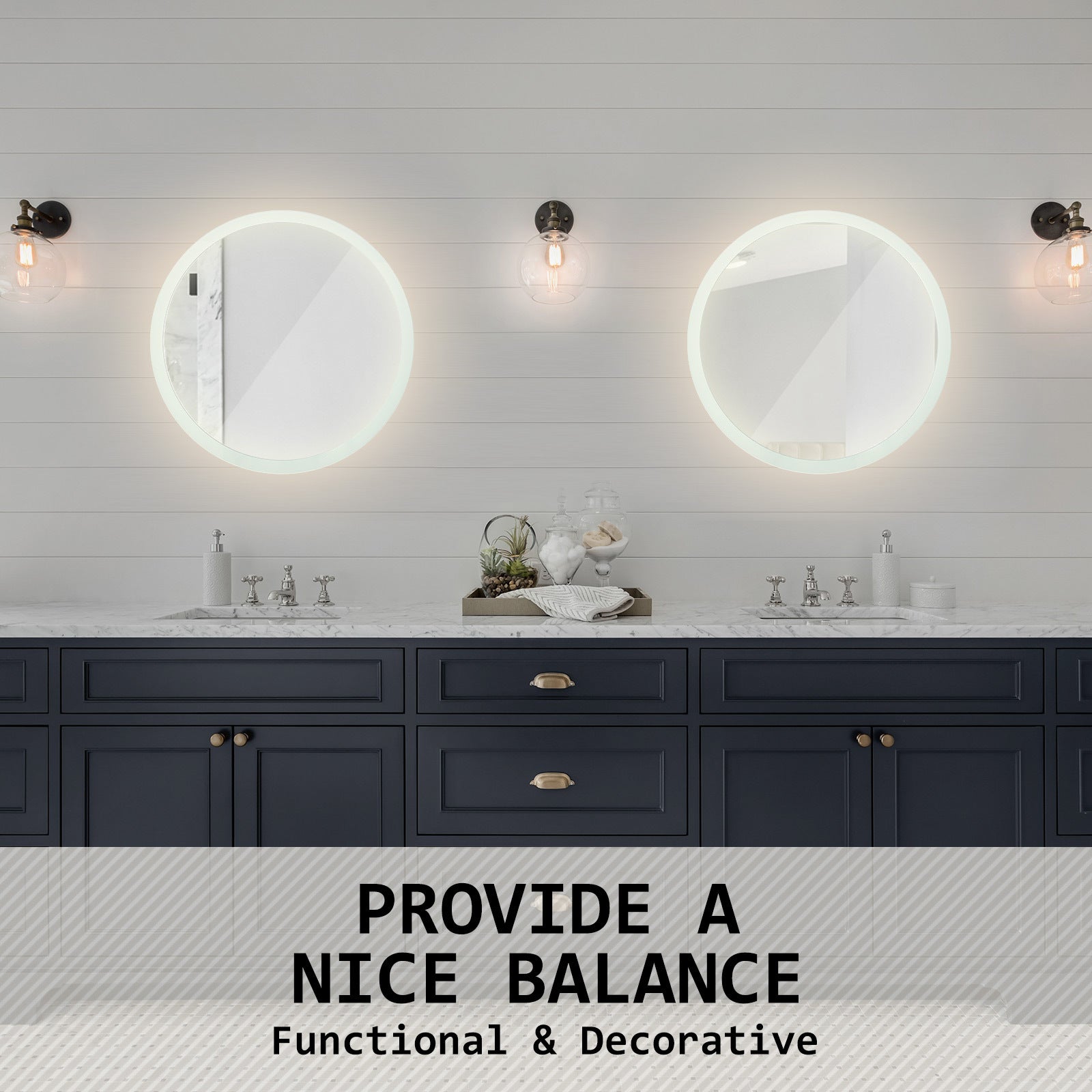 LED Anti-Fog Round Wall Mirrors, Touch, Waterproof, La Bella