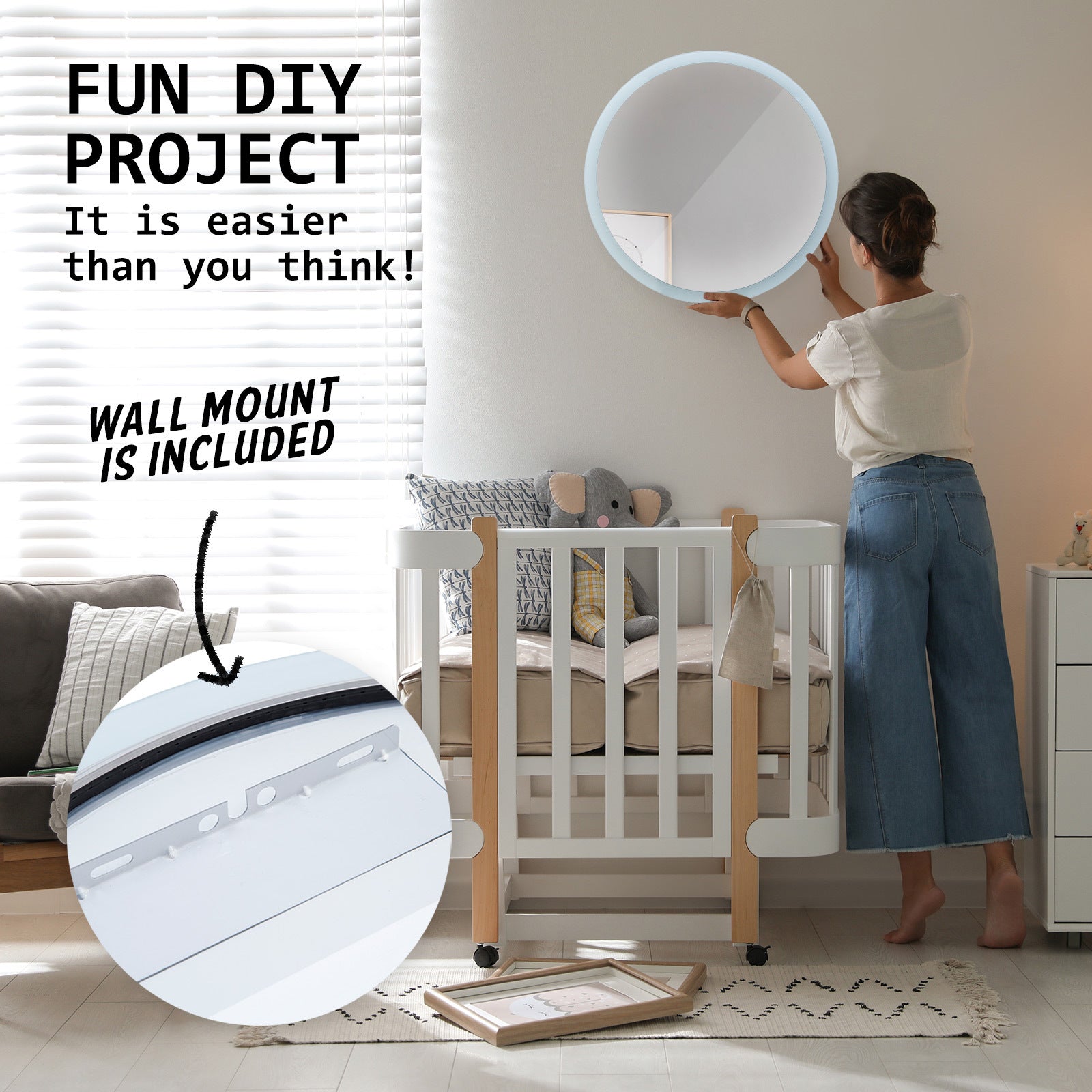 Dual LED Anti-Fog Round Wall Mirrors, Touch Switch - La Bella