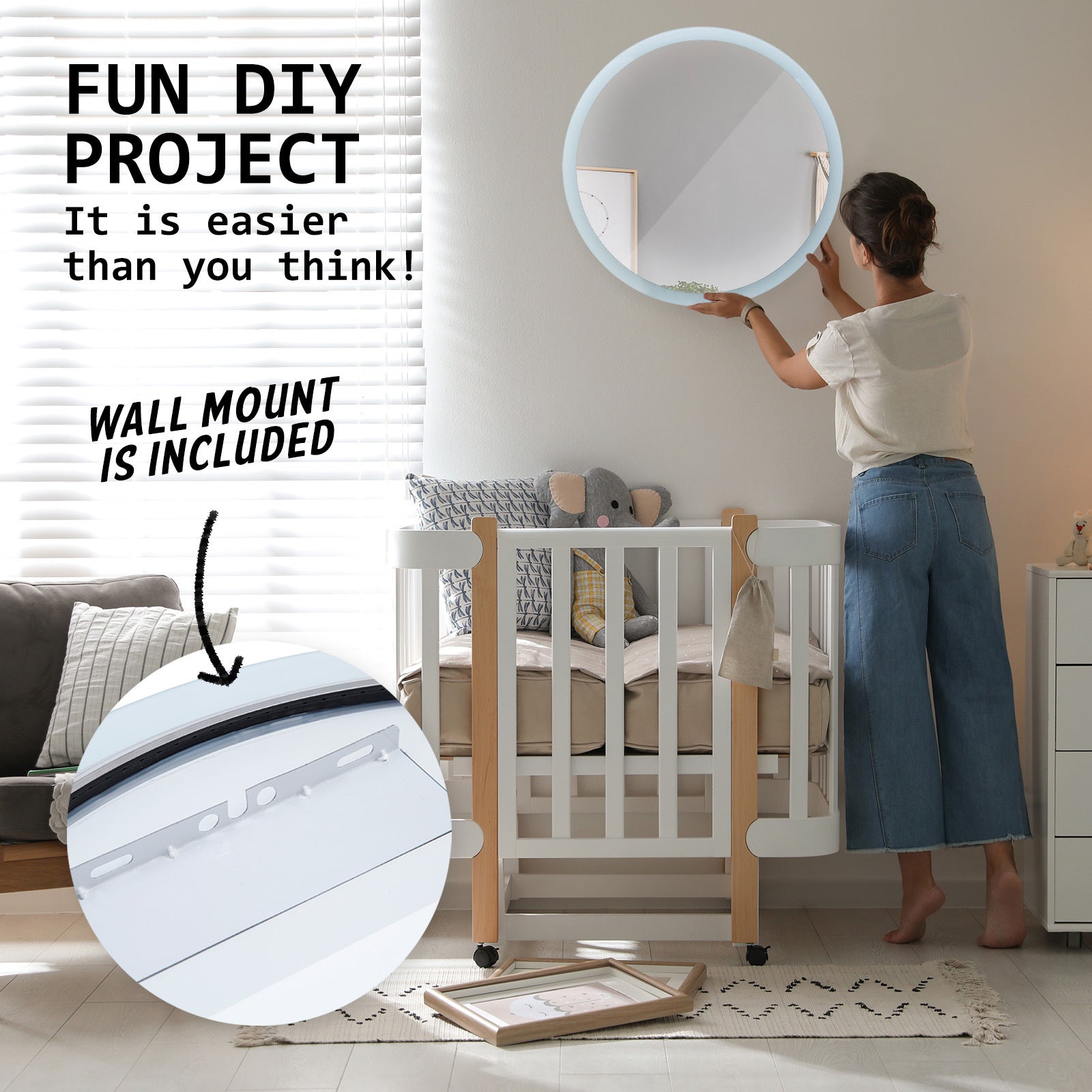 Anti-Fog LED Wall Mirror Round Touch Switch Waterproof 70cm