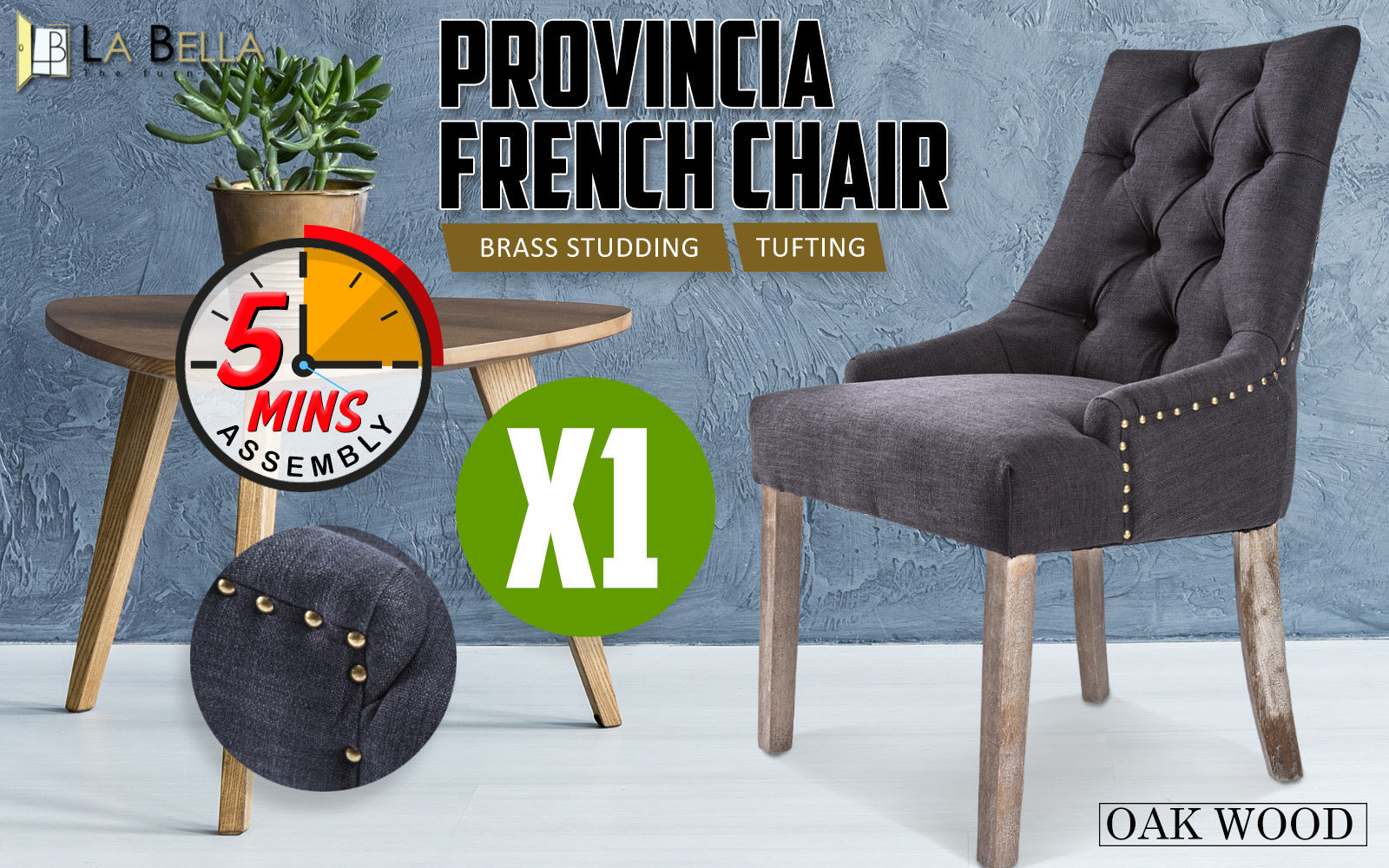 Fabric Upholstered French Provincial Dining Chair - La Bella