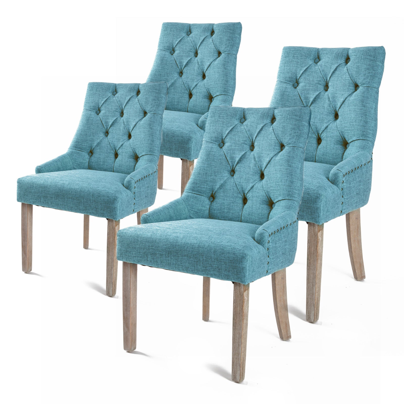 Elegant Blue Upholstered Dining Chairs Set, Oak Legs - La Bella