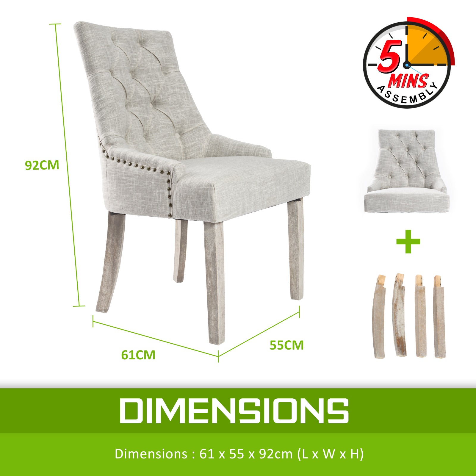 Cream French Provincial Dining Chair, Oak Legs, La Bella