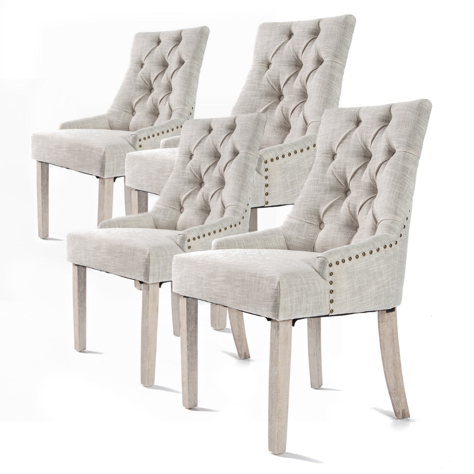 Elegant Cream French Provincial Dining Chairs, Oak Legs, Set of 4, La Bella