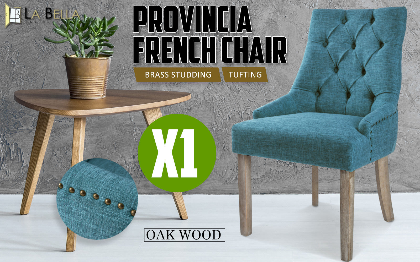 Dark Blue French Provincial Dining Chair with Oak Legs