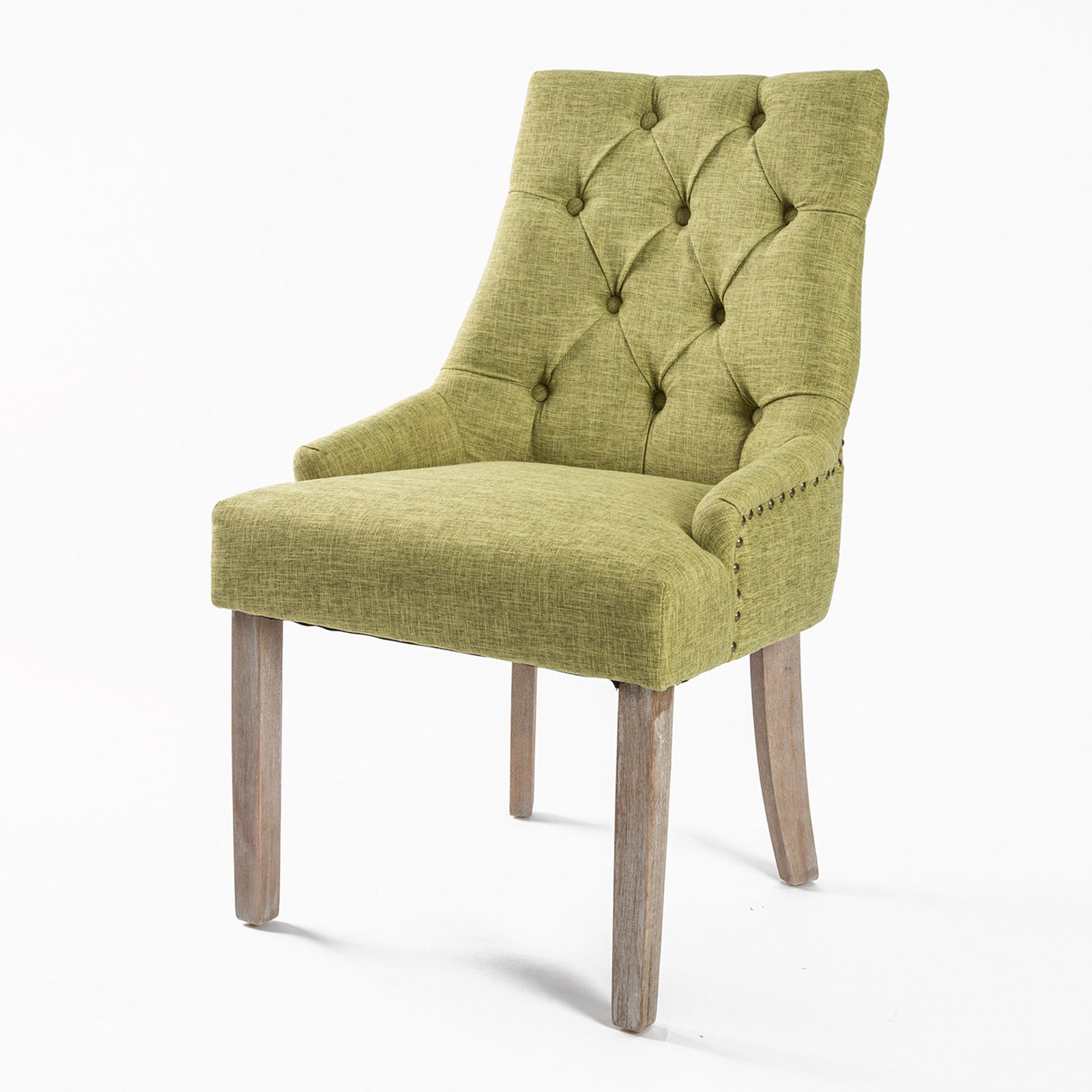 Green French Provincial Dining Chair, Oak Legs, Padded Seat, La Bella