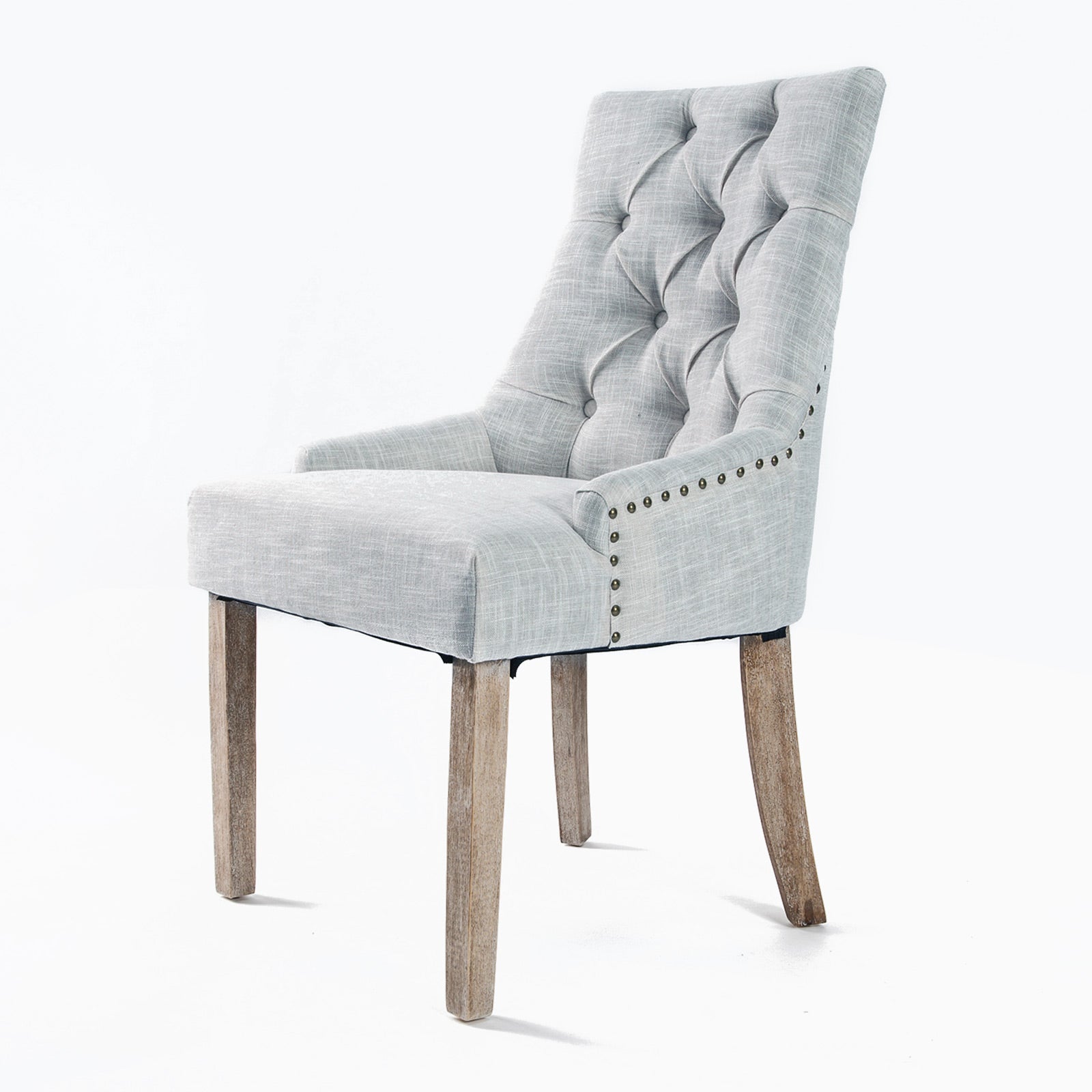 Elegant French Provincial Dining Chair, Grey Fabric, Oak Legs, La Bella