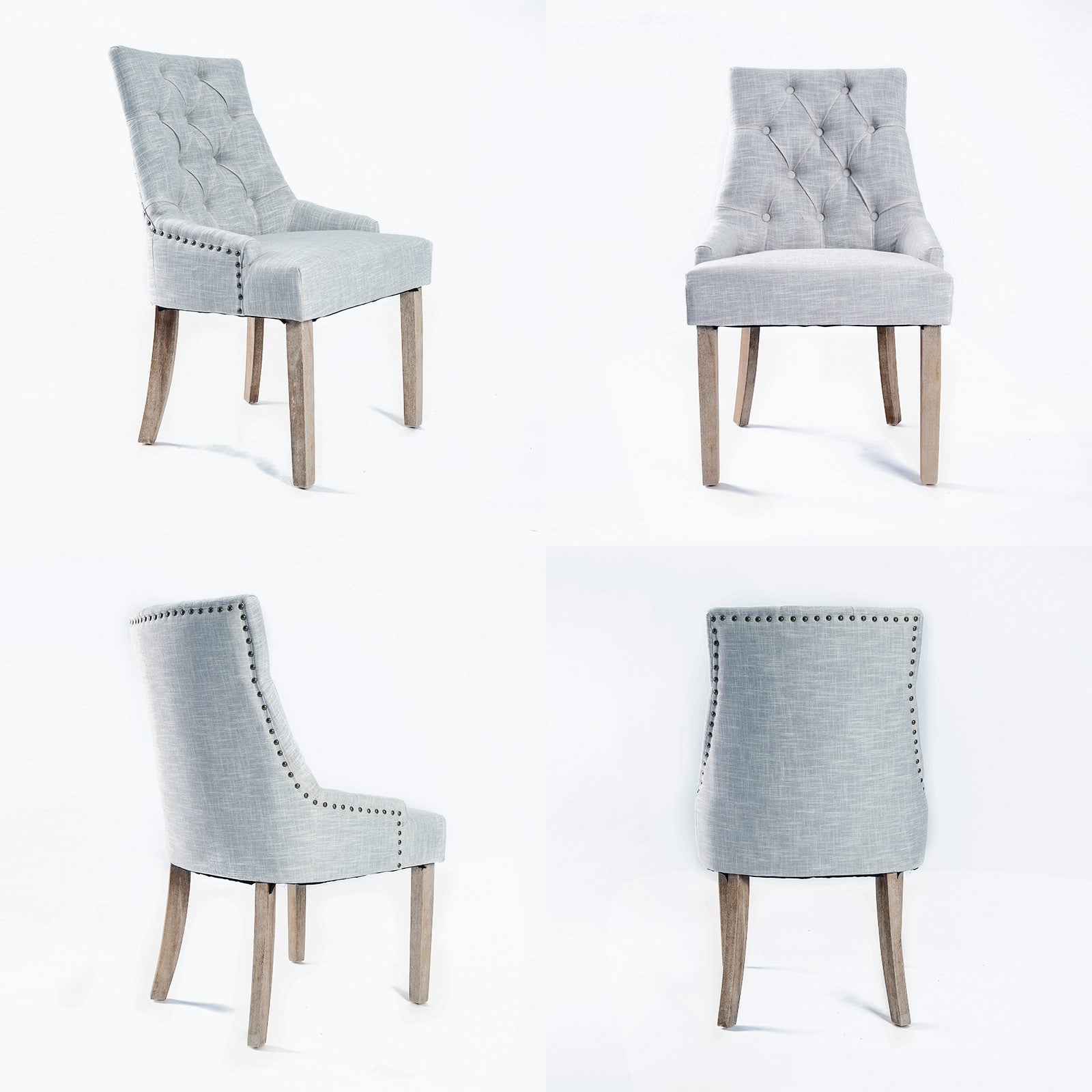 Elegant French Provincial Dining Chair, Grey Fabric, Oak Legs, La Bella