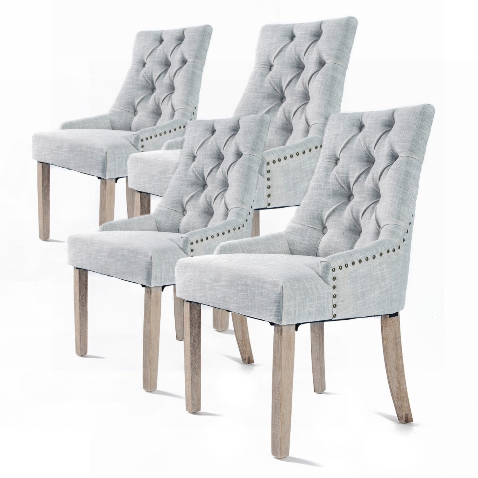 Elegant Grey Upholstered French Dining Chairs Set of 4 La Bella