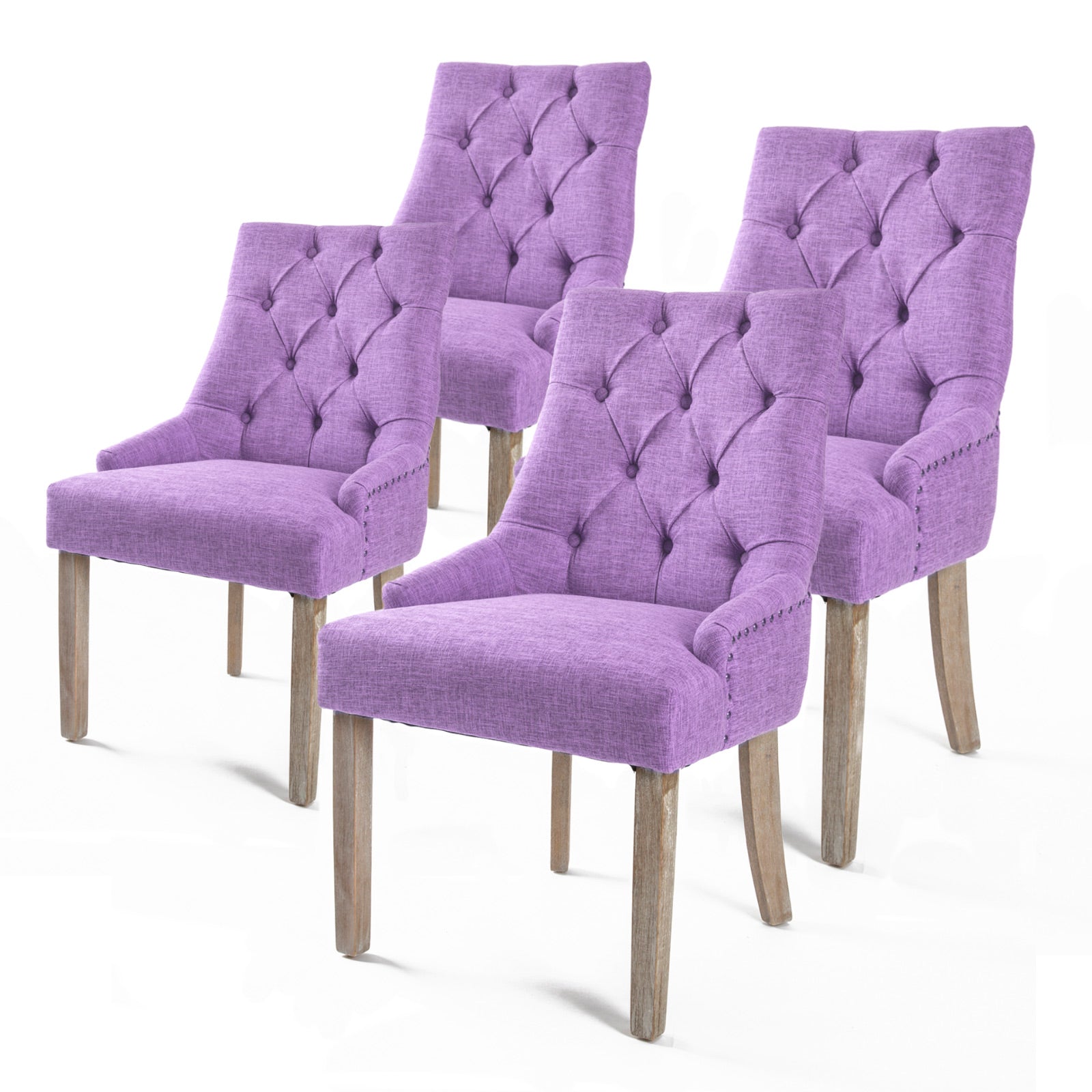 Elegant Tufted Violet Dining Chairs Oak Legs, Set of 4 - La Bella