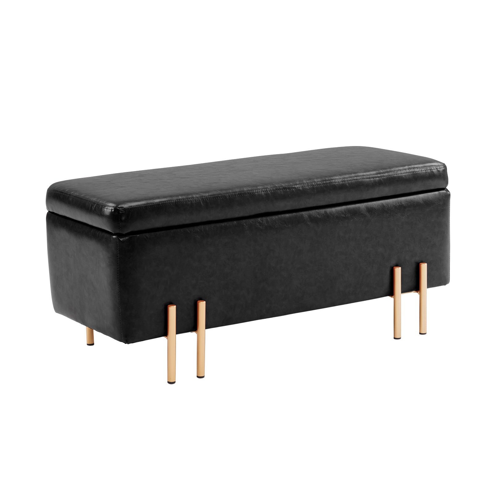 Black PU Leather Storage Ottoman Bench, 97cm, La Bella