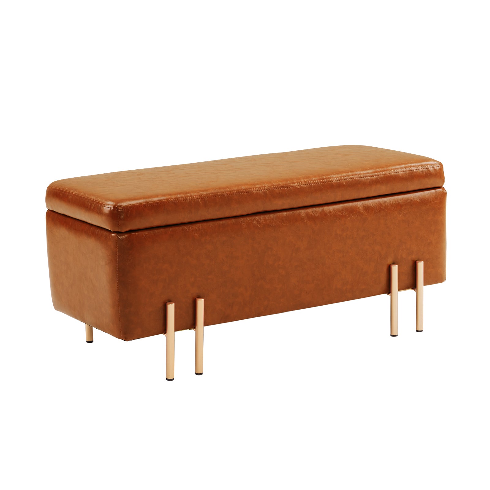 PU Leather Storage Ottoman Bench - Brown, 97cm, La Bella