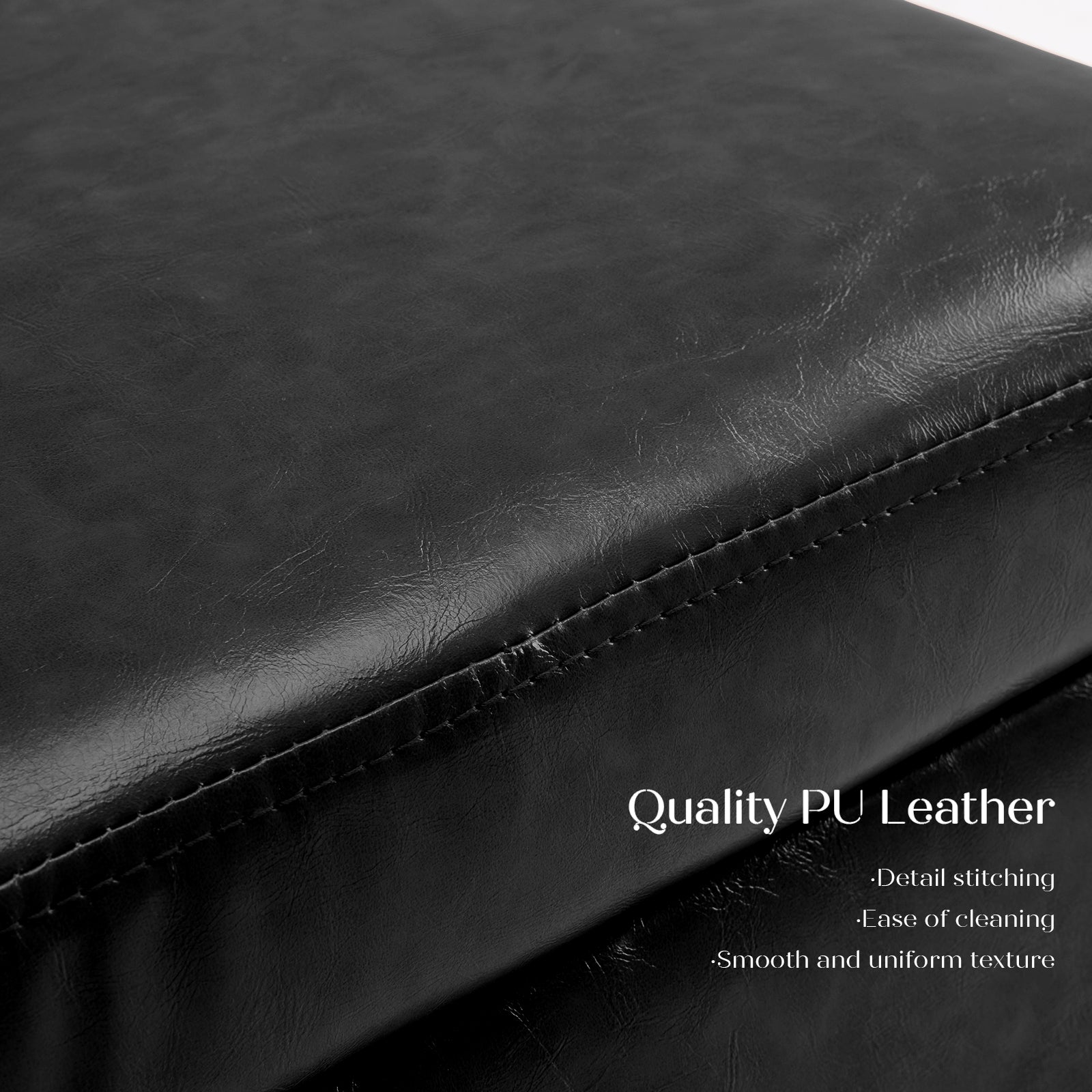 Black PU Leather Storage Ottoman, Cushioned Seat, 45cm, La Bella