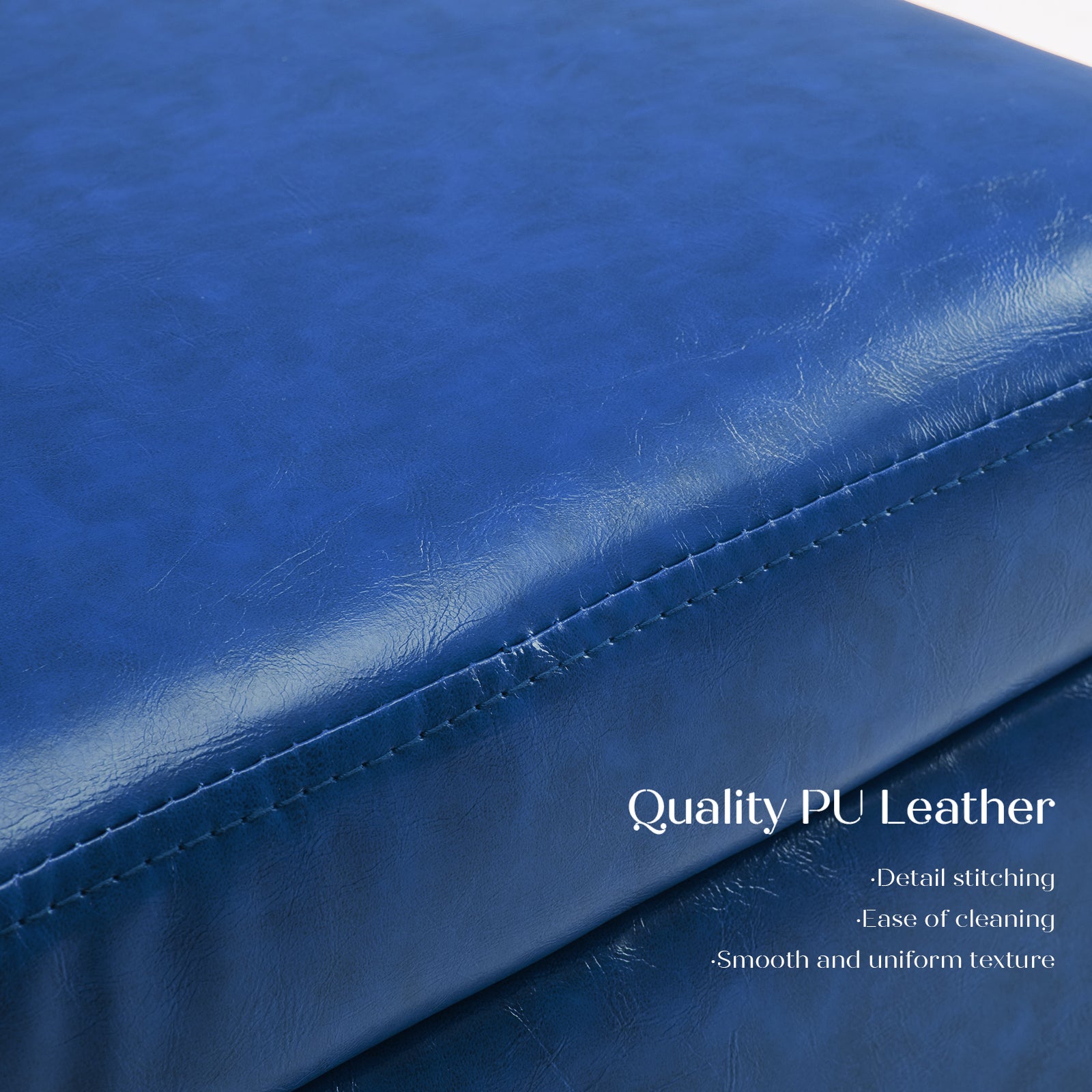 Blue PU Leather Storage Ottoman Foot Stool 45cm with Metal Legs