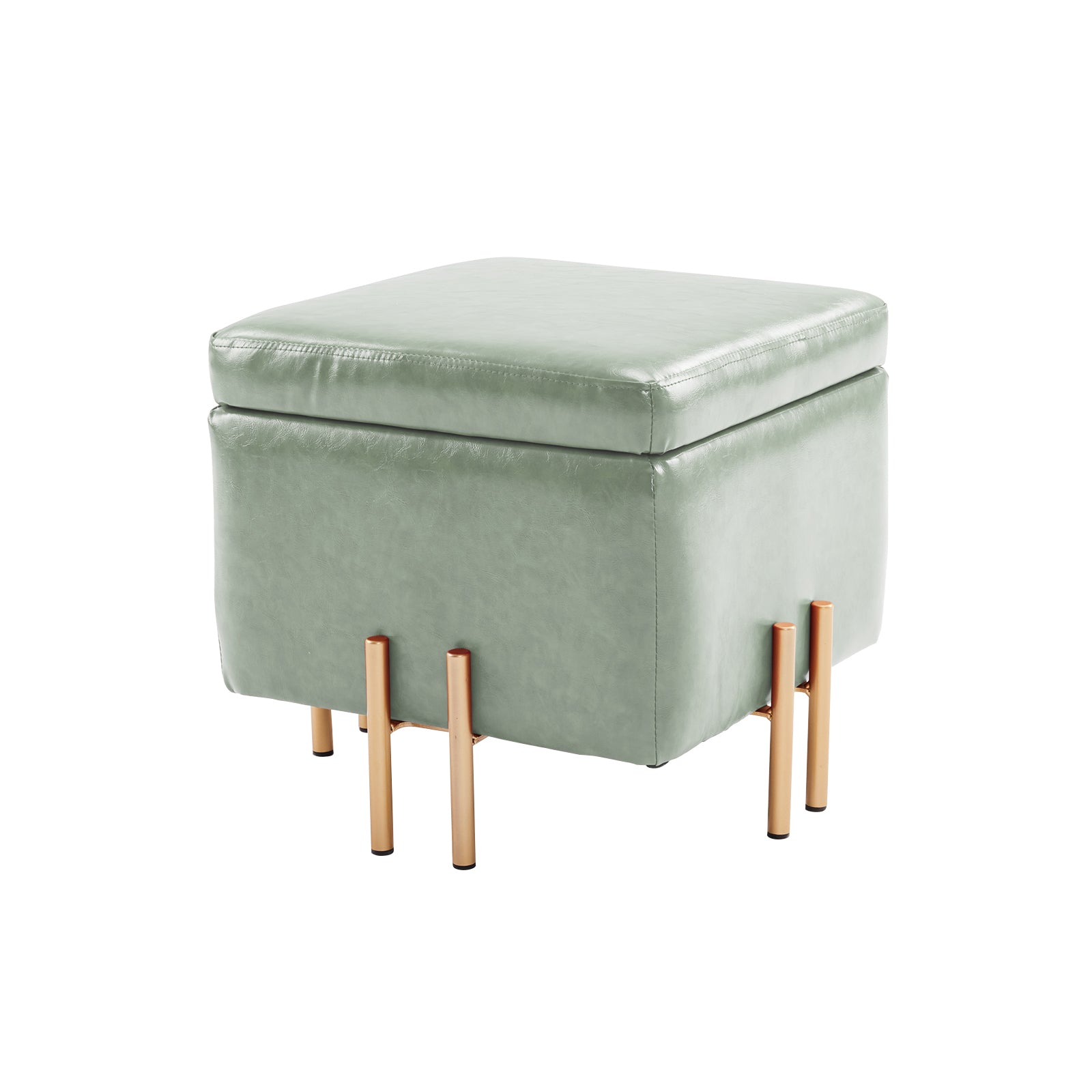 Green PU Leather Storage Ottoman Foot Stool with Cushion