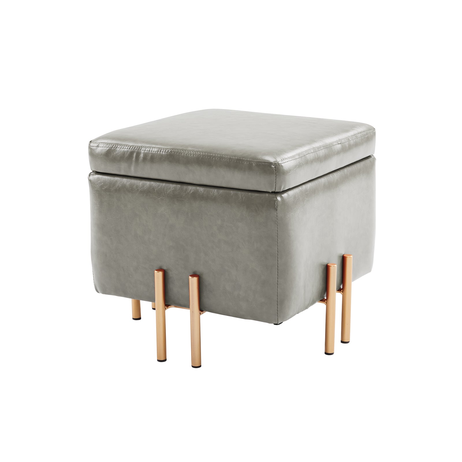 Grey PU Leather Storage Ottoman Foot Stool 45cm with Cushion