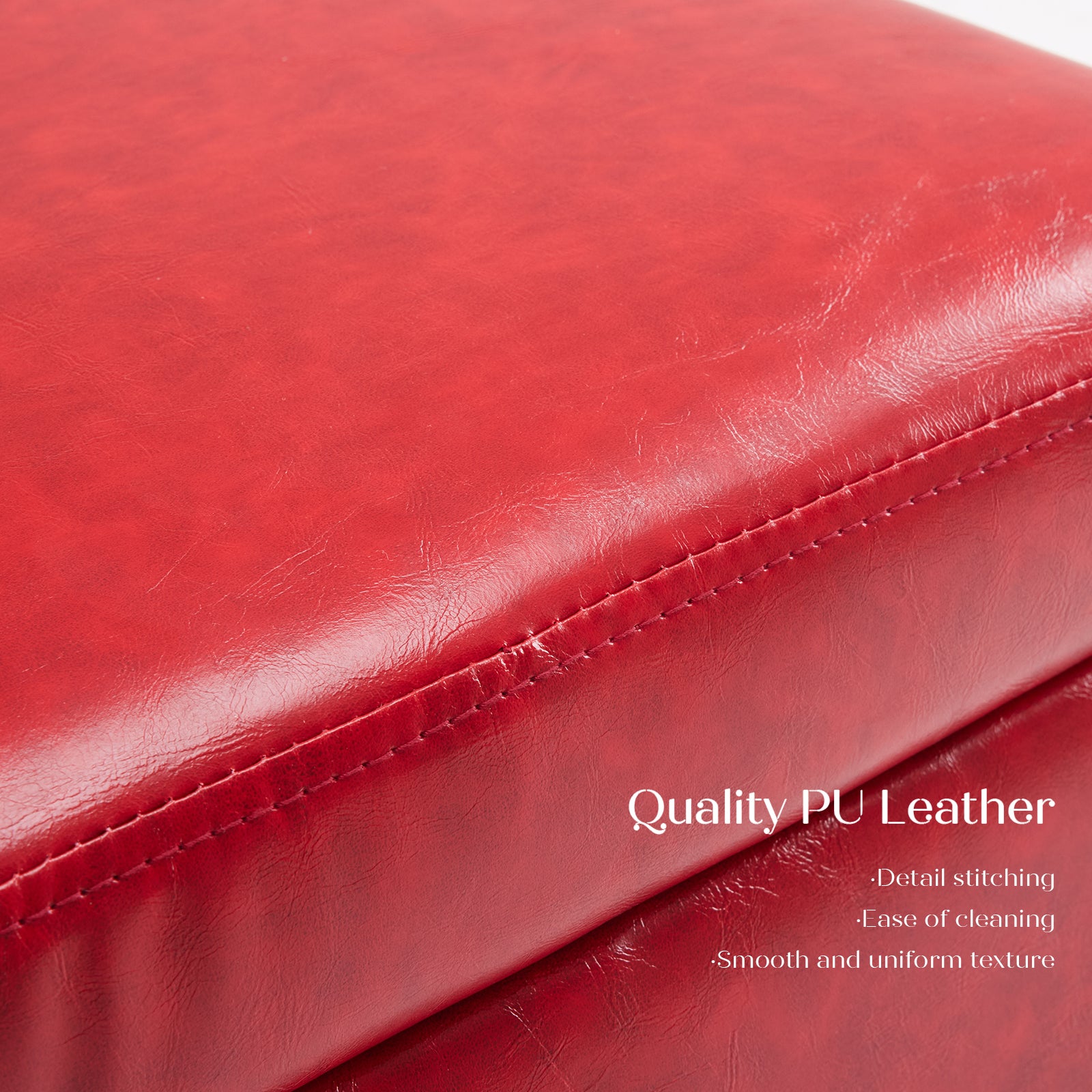 Red PU Leather Ottoman Set with Storage & Cushion Seat