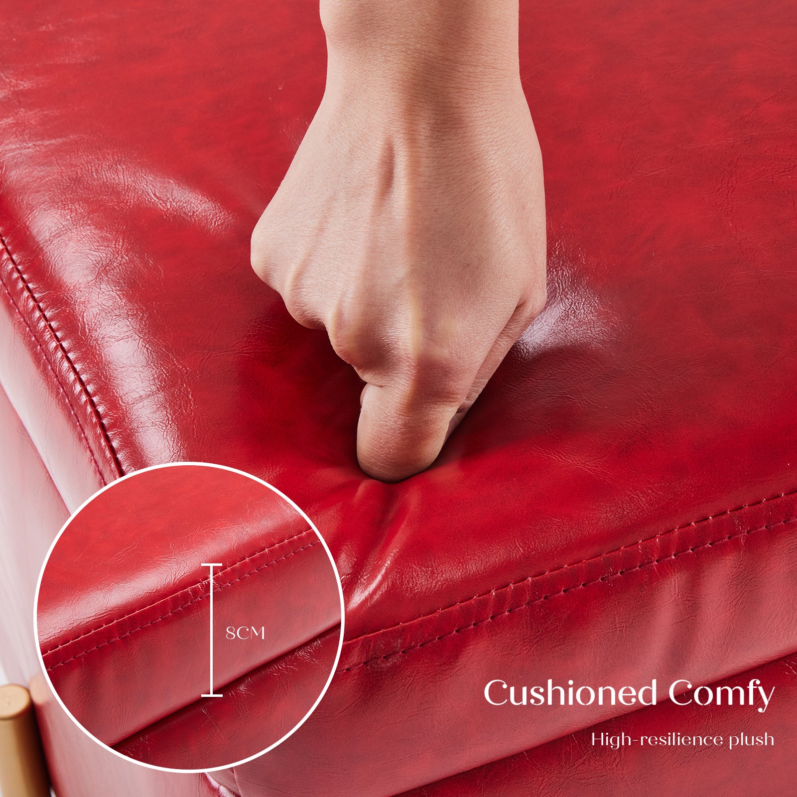 Red PU Leather Ottoman Set with Storage & Cushion Seat