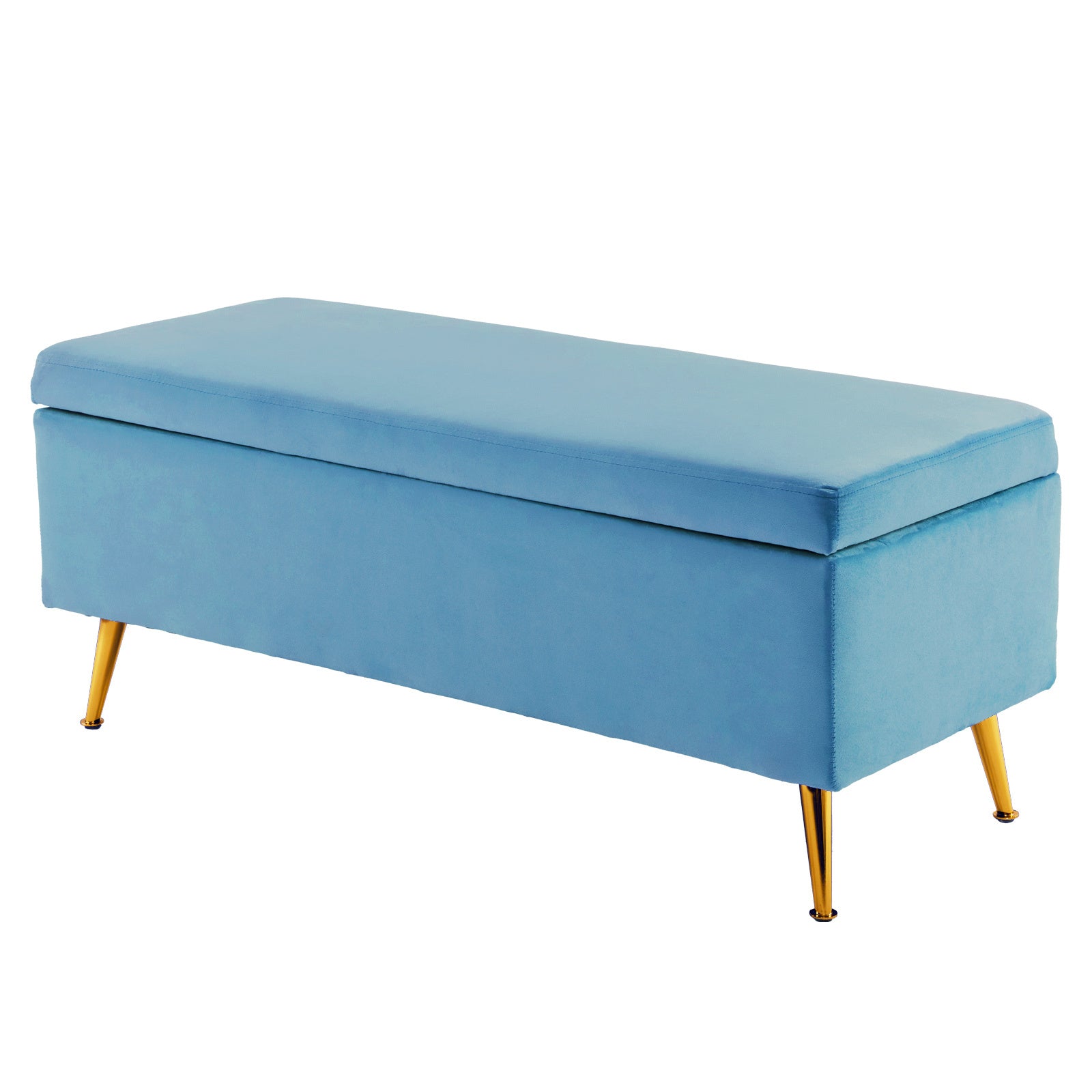 Ocean Blue Velvet Storage Ottoman Bench with Metal Legs