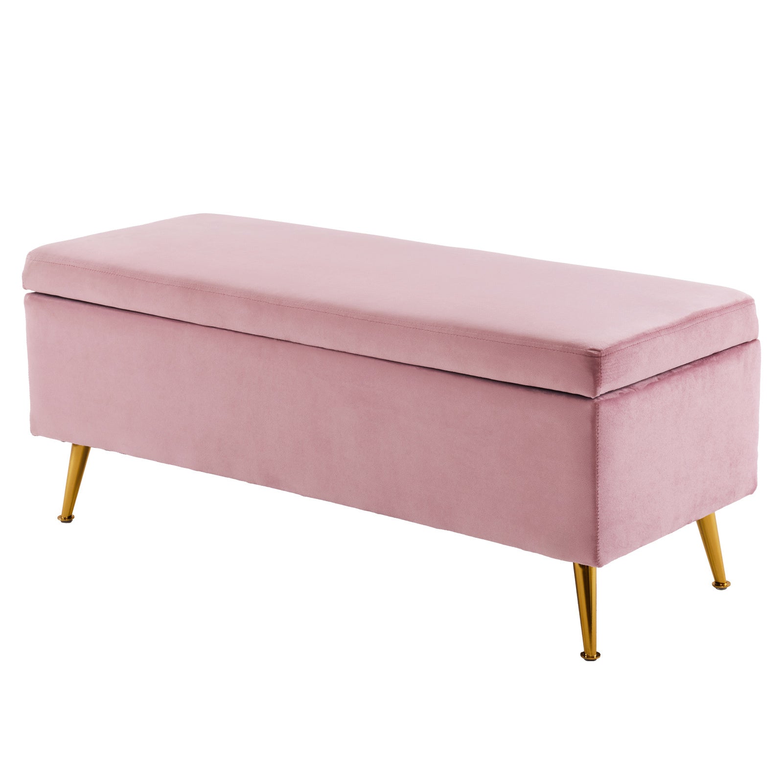 Pink Velvet Storage Ottoman Bench, Cushioned Seat - La Bella