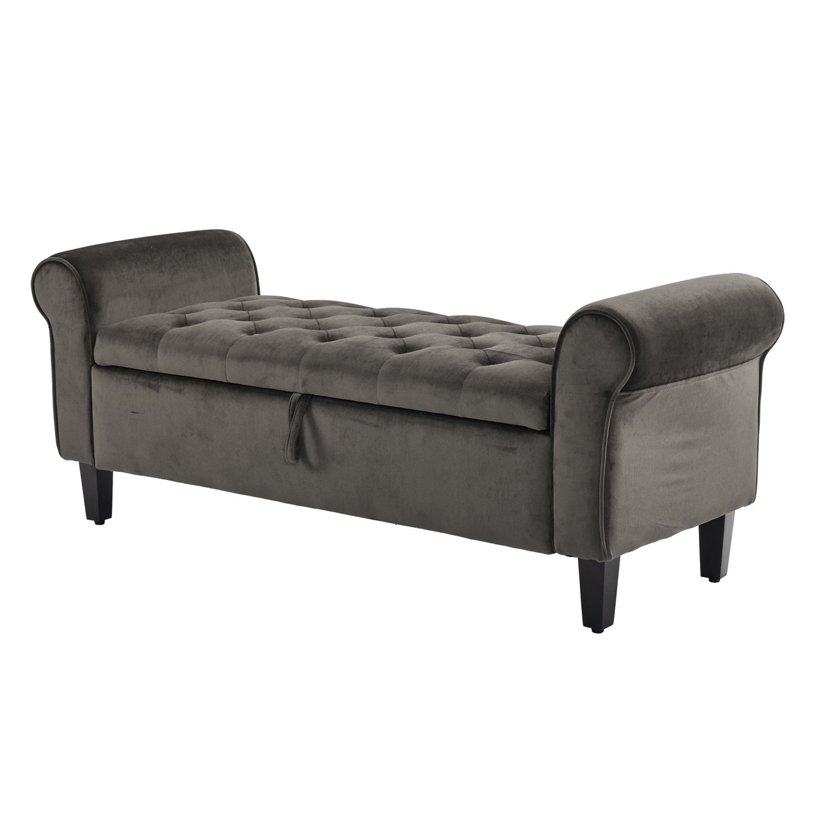 Grey Velvet Storage Ottoman Bench 132cm with Armrests La Bella