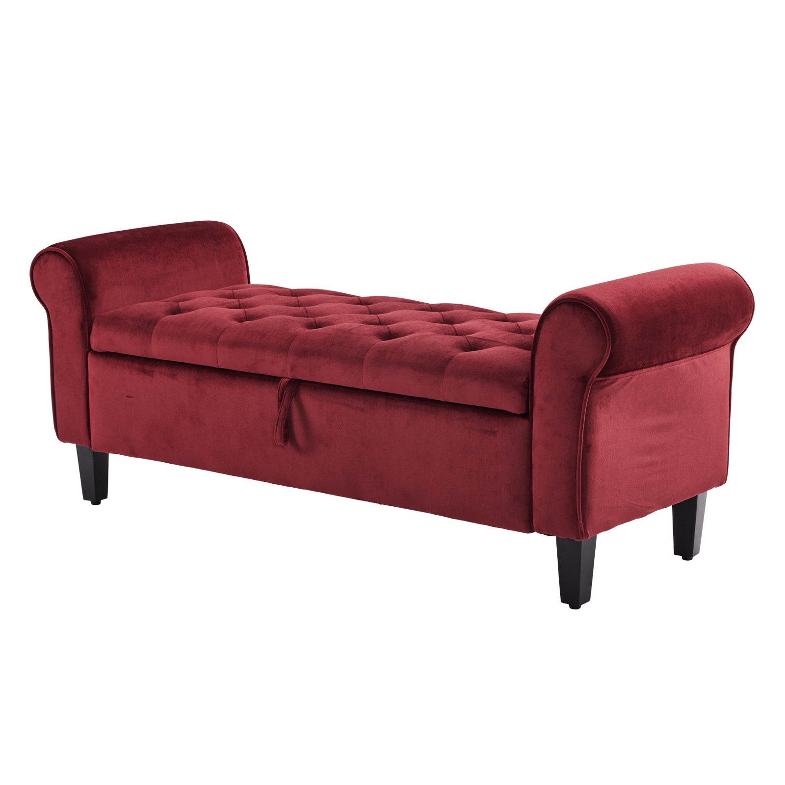 Velvet Storage Ottoman Bench with Rolled Armrest, La Bella