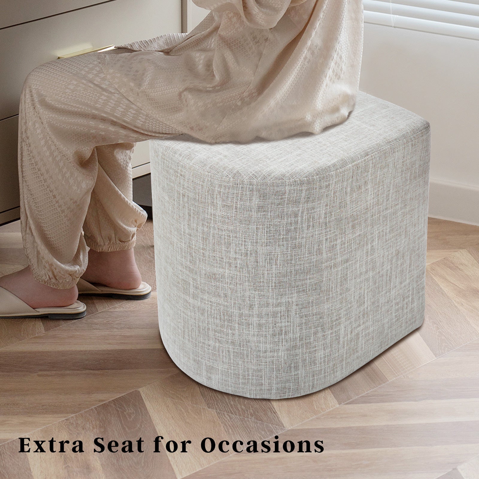 Cream Grey Linen Ottoman Stool Footrest Pouf - La Bella