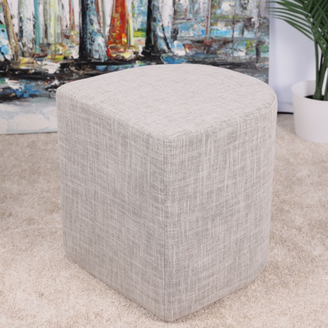 Cream Grey Linen Ottoman Stool Footrest Pouf - La Bella